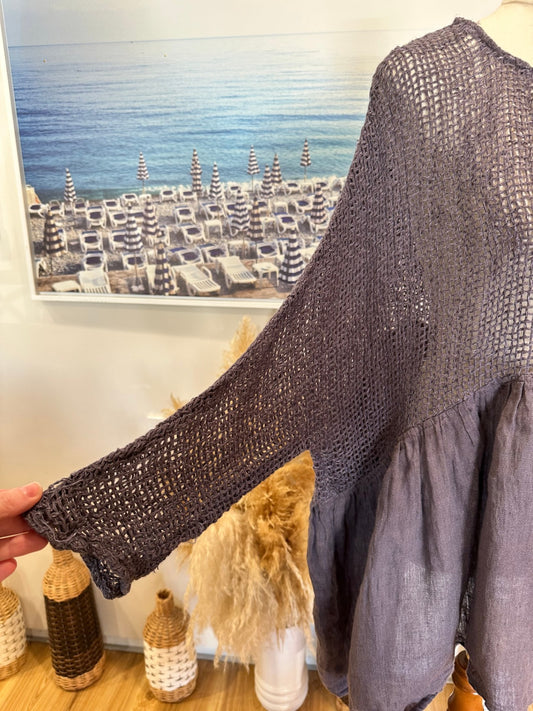 The Shanty Corp - 100% Linen Blouse - Large - Grey