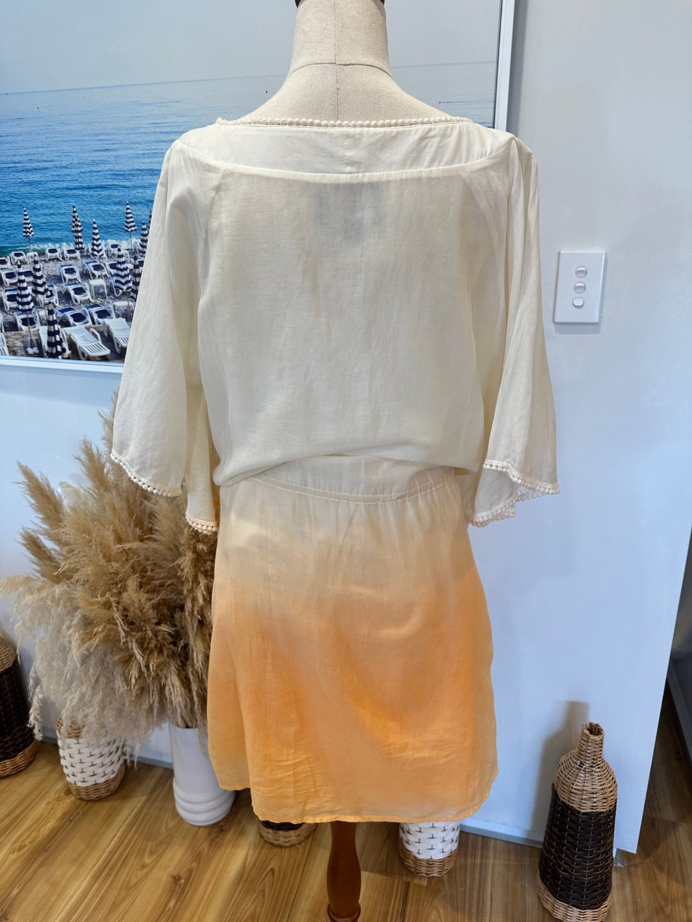 Augustine - Kaftan - Large - Silk Blend - Cream and peach
