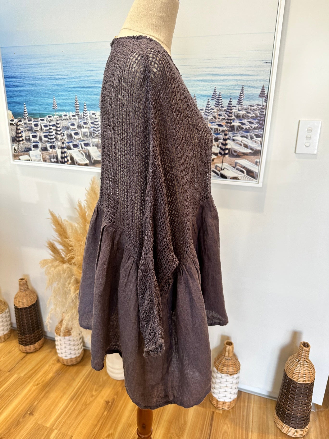 The Shanty Corp - 100% Linen Blouse - Large - Grey