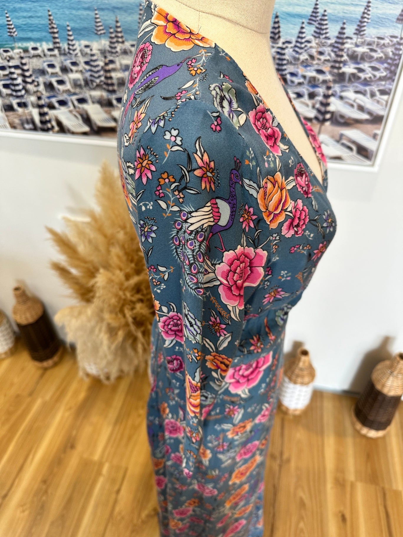 Arnhem - Bohemian Wrap Dress - Size 6 - Blue with Florals