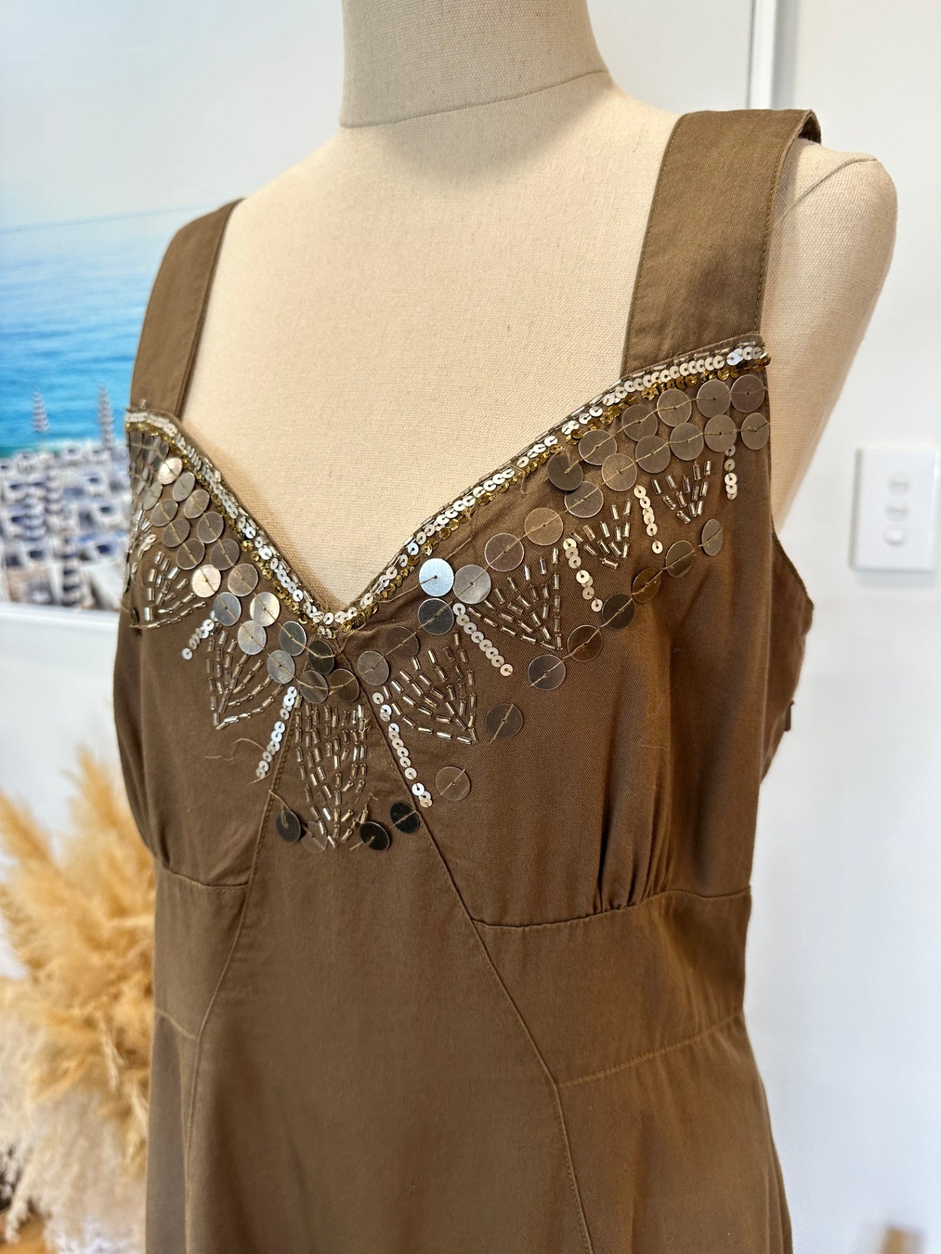 Mermaid Dress - Small / Medium - Brown w Embellishment at Neckline