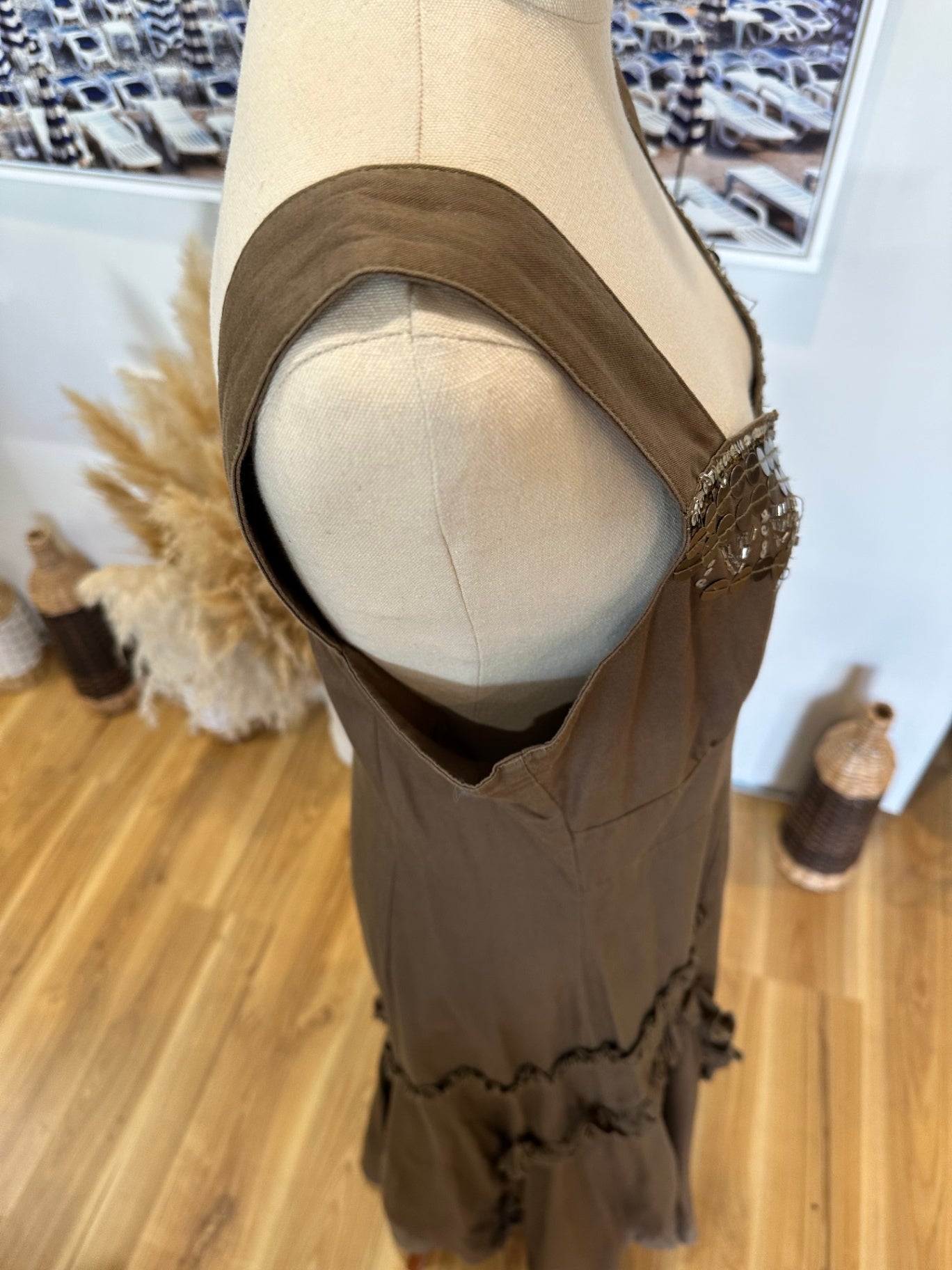 Mermaid Dress - Small / Medium - Brown w Embellishment at Neckline