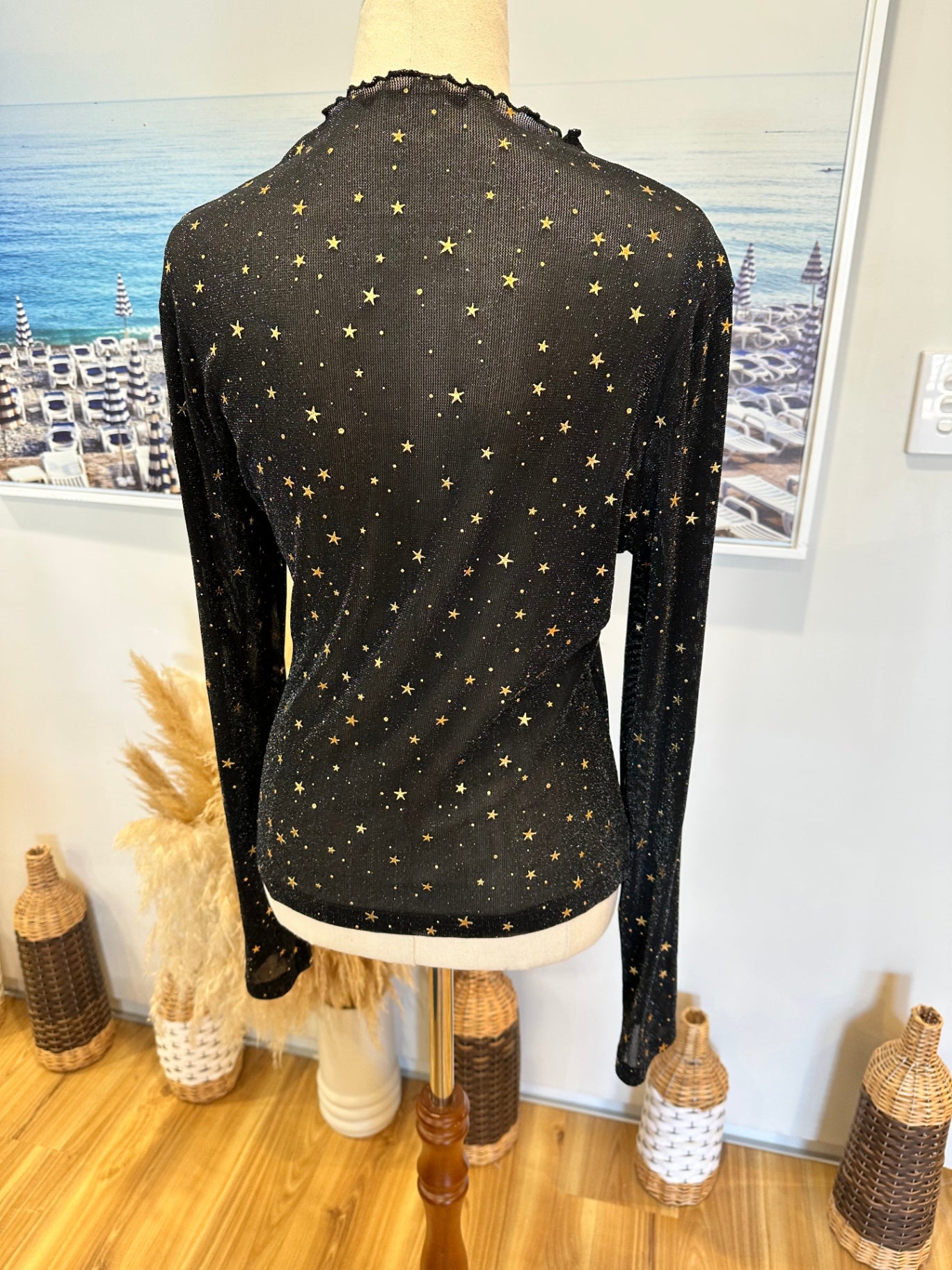 Festival Top - Size Medium - Black with gold stars