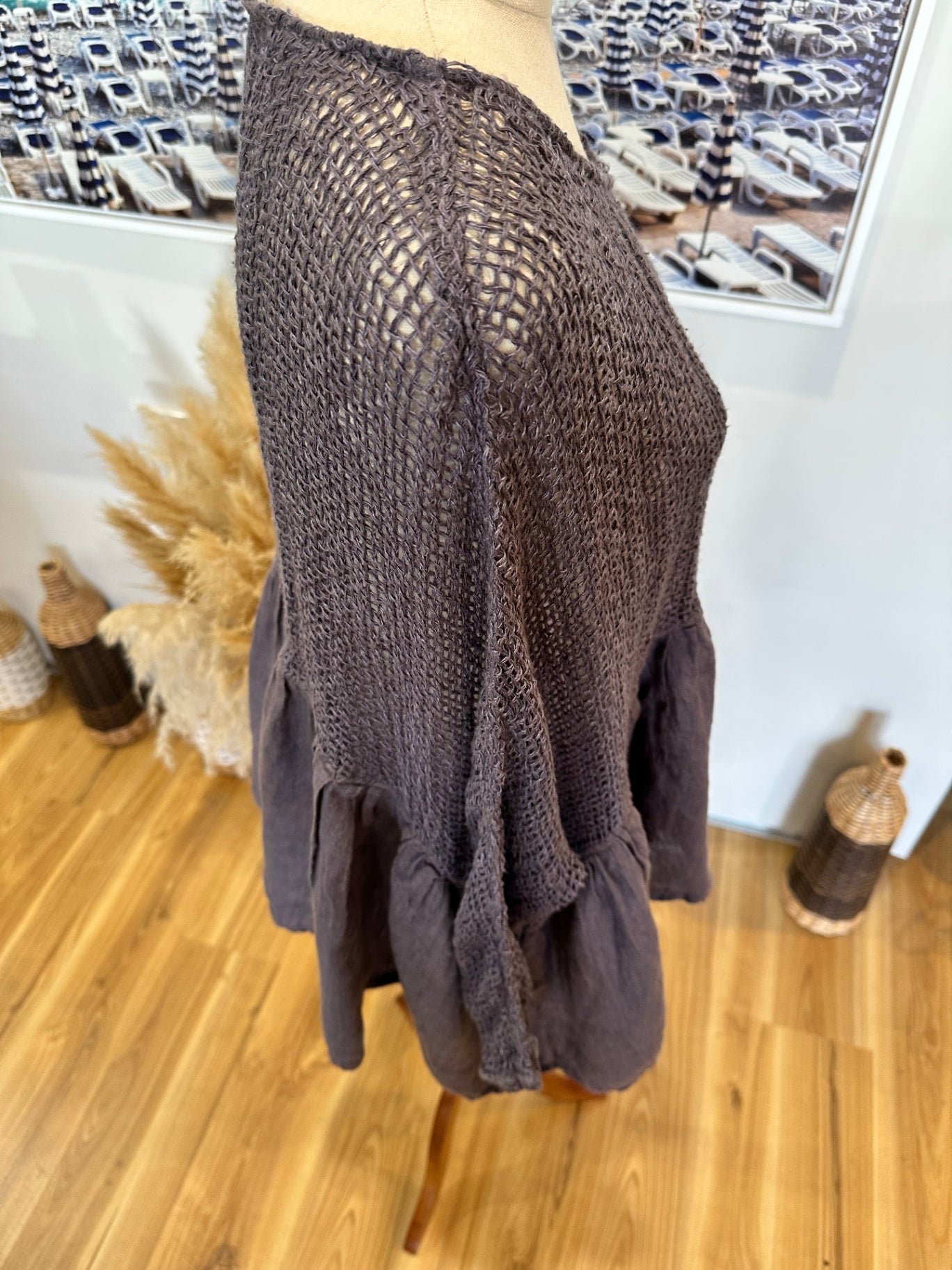 The Shanty Corp - 100% Linen Blouse - Large - Grey