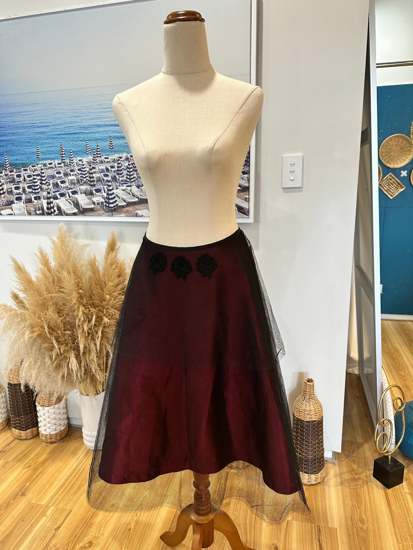 Principals Skirt - Size 12 - Burgundy with black accents