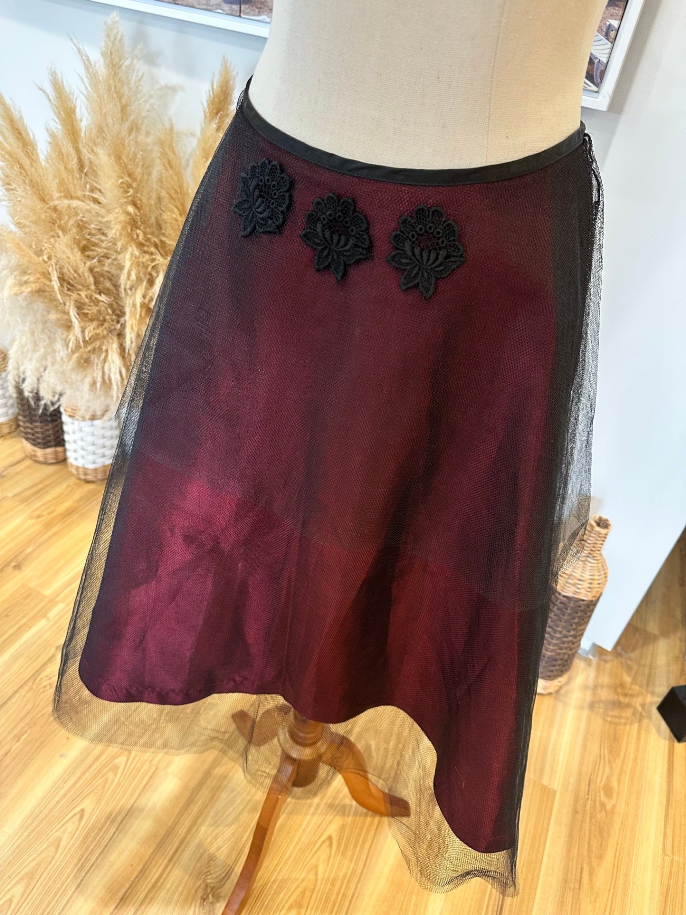 Principals Skirt - Size 12 - Burgundy with black accents