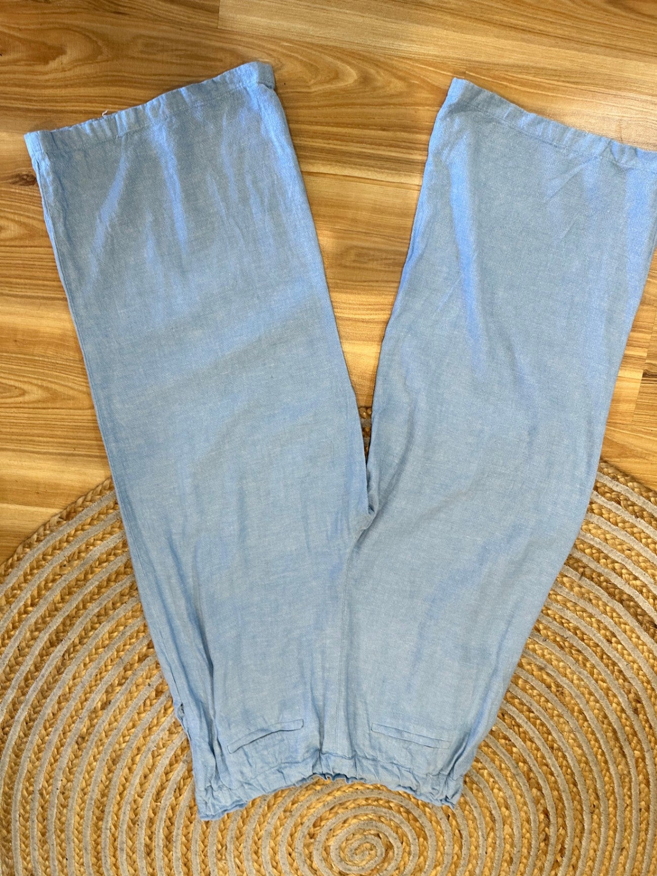 Betty Basics - Linen Blend Wide-Leg Pants - Size 12 - Light Blue