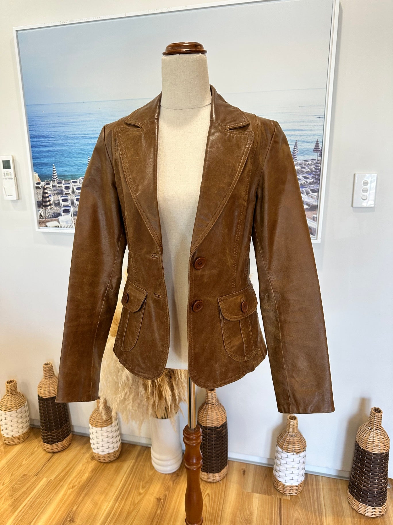 Leather Jacket - Size 10 - Tan Brown