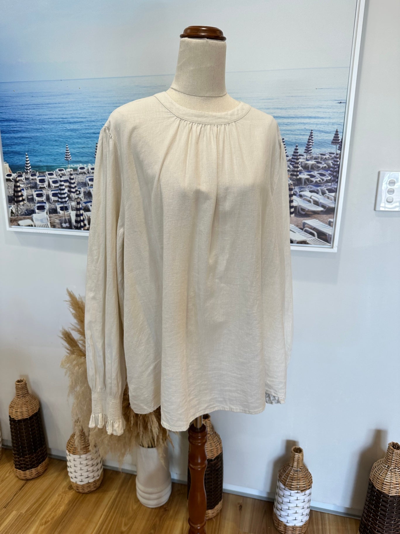 Whistle - Linen Blend Top - Size 18 - Beige