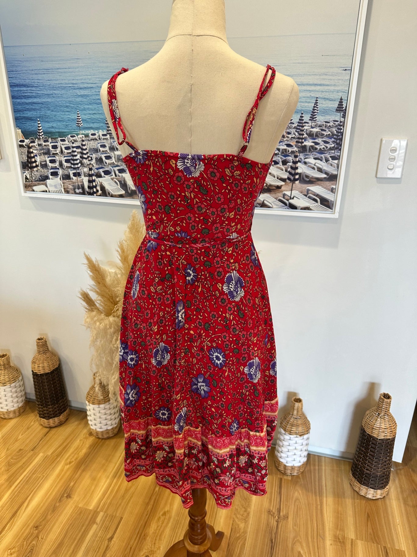 Minx & Moss - Cross Body Bohemian Dress - Size 8 - Red