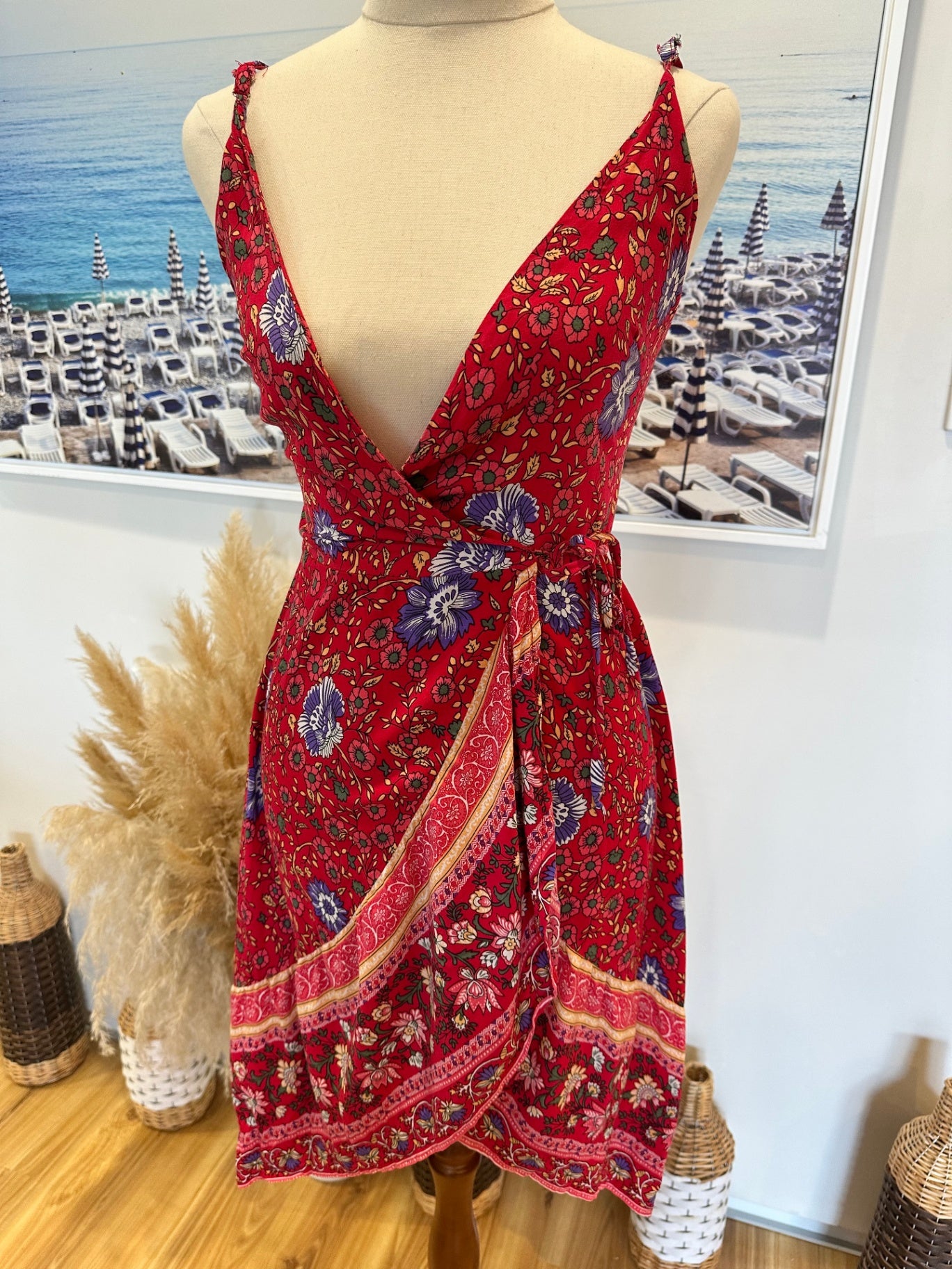 Minx & Moss - Cross Body Bohemian Dress - Size 8 - Red