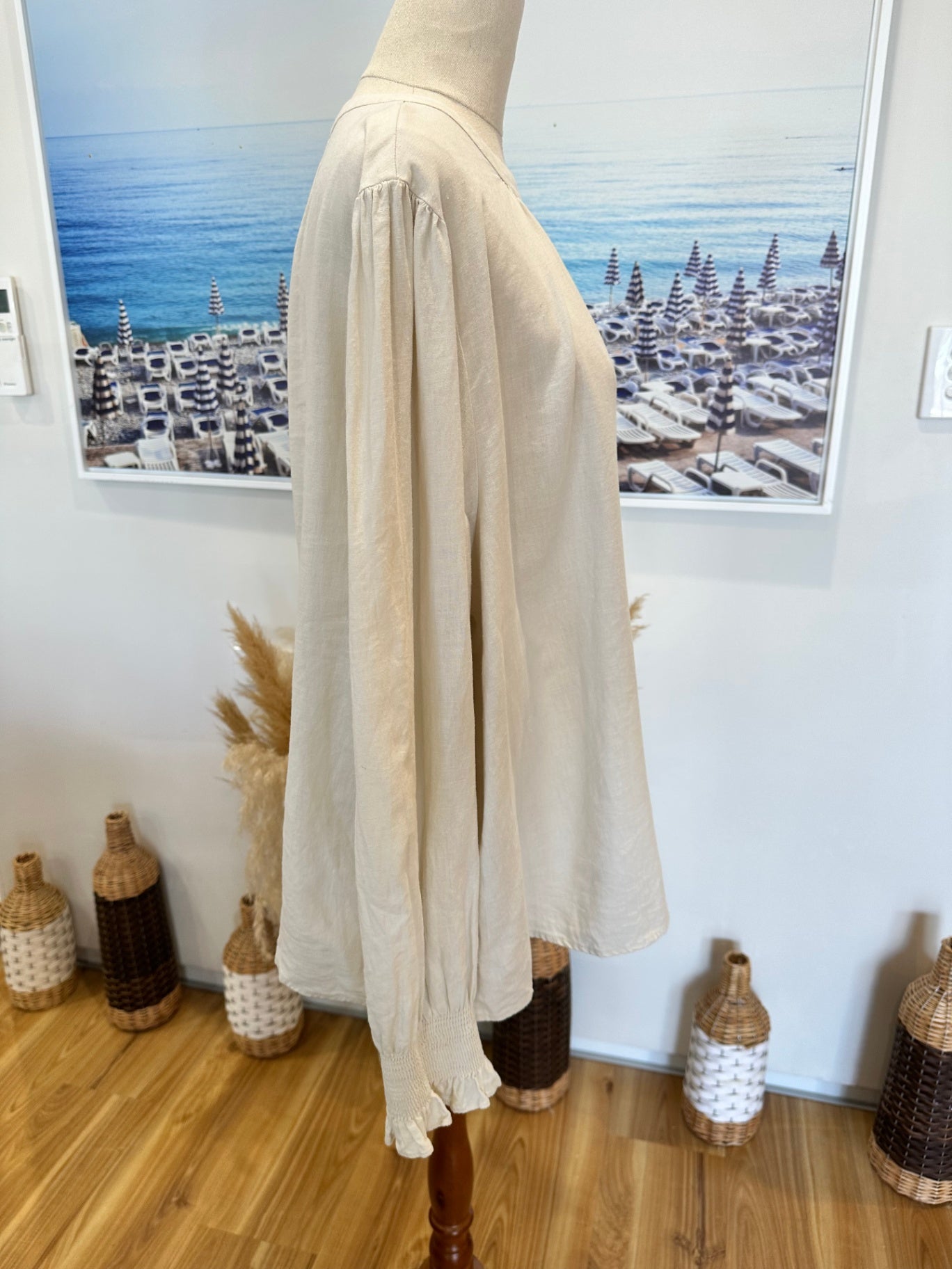 Whistle - Linen Blend Top - Size 18 - Beige