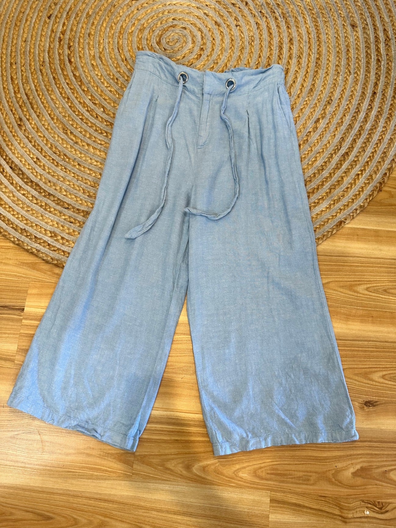 Betty Basics - Linen Blend Wide-Leg Pants - Size 12 - Light Blue