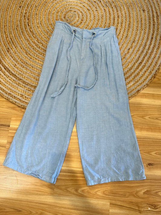 Betty Basics - Linen Blend Wide-Leg Pants - Size 12 - Light Blue