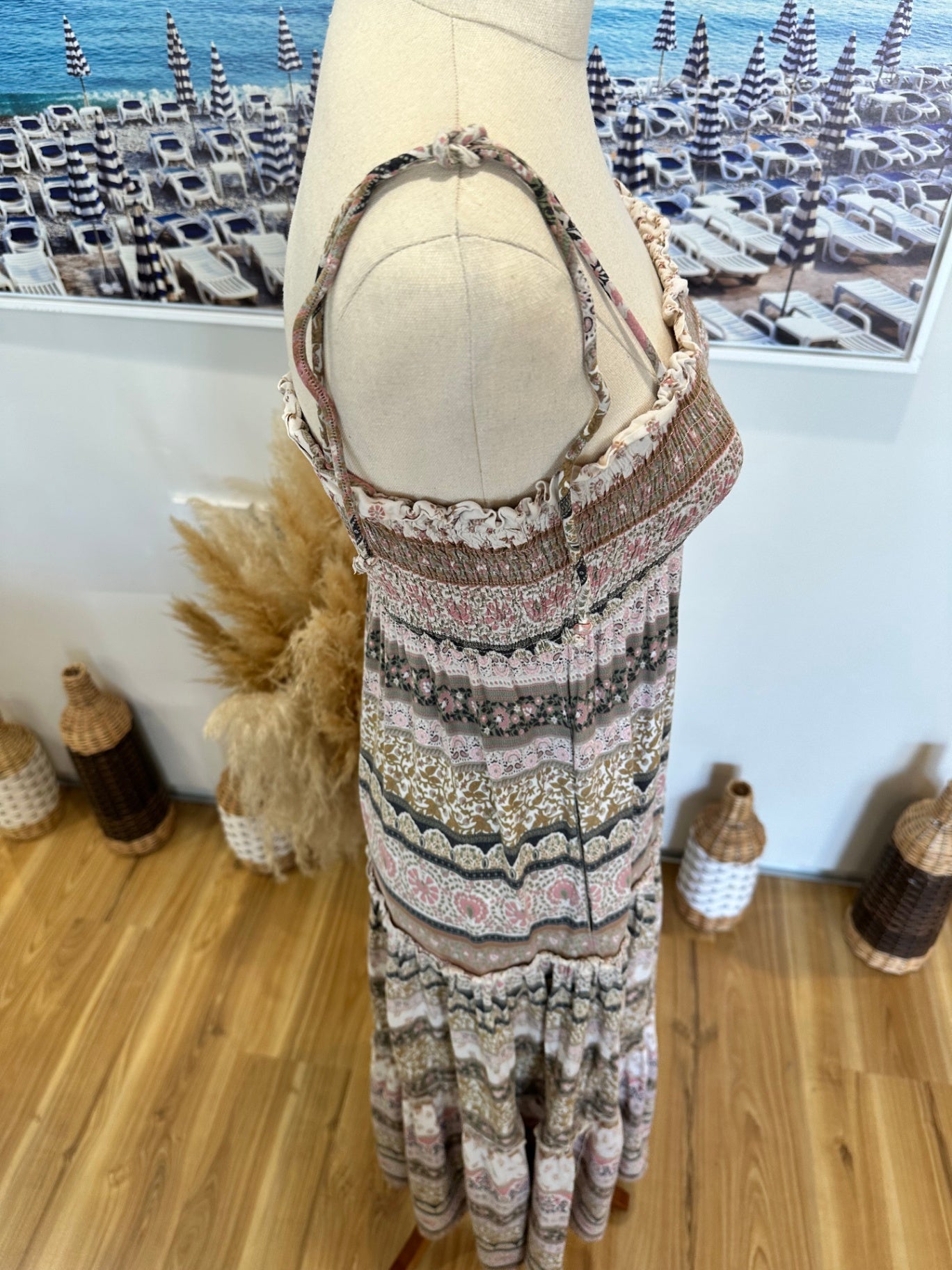 Iris Maxi - Bohemian Maxi Dress - Size 8 - Beige / Pink / Cream