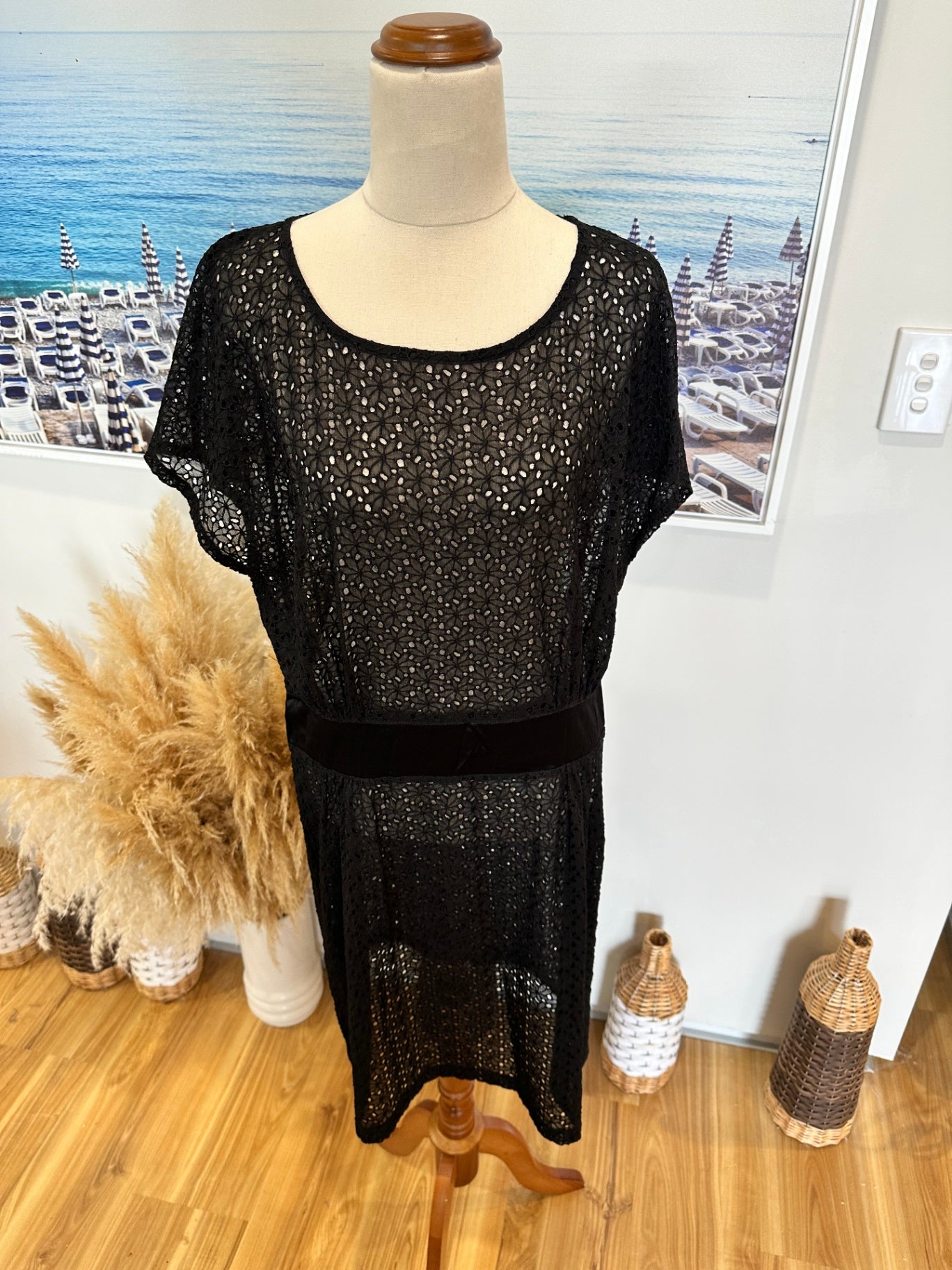 Sakaguchi - Made in New Zealand Dress - Size 12 - Black w Lace