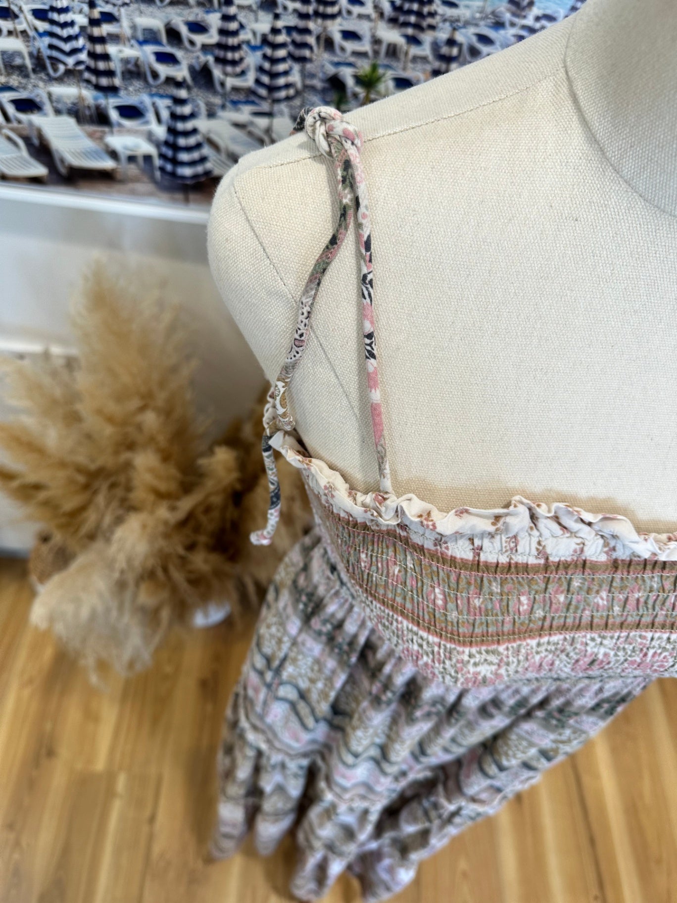 Iris Maxi - Bohemian Maxi Dress - Size 8 - Beige / Pink / Cream