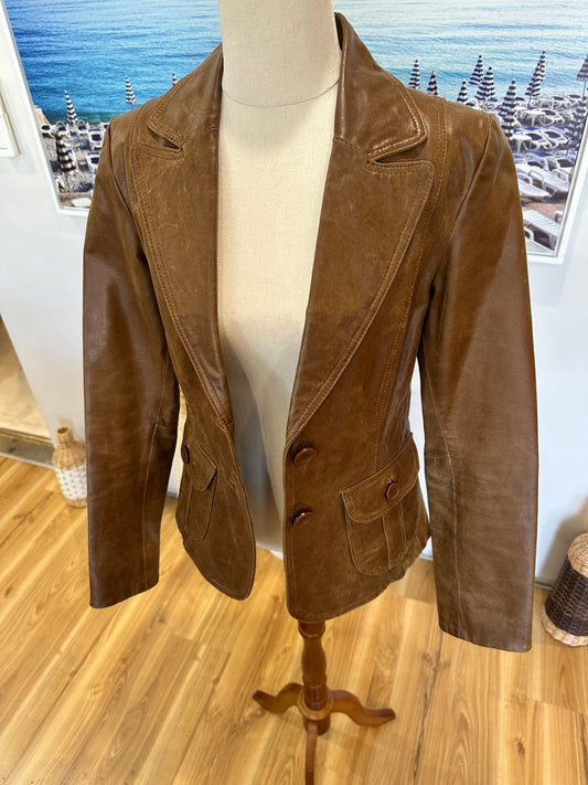 Leather Jacket - Size 10 - Tan Brown