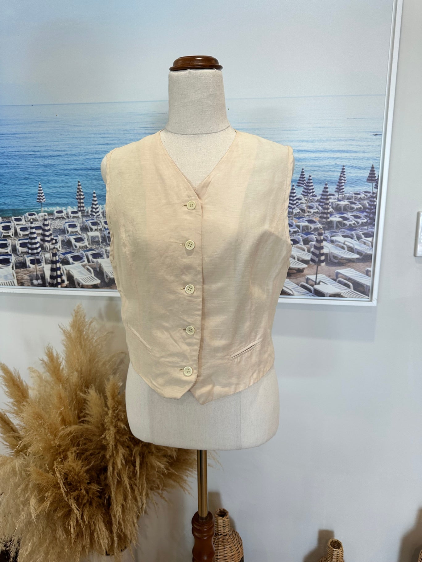 Country Road - Vintage 90's - Linen Blend Vest - Size 8 - Beige