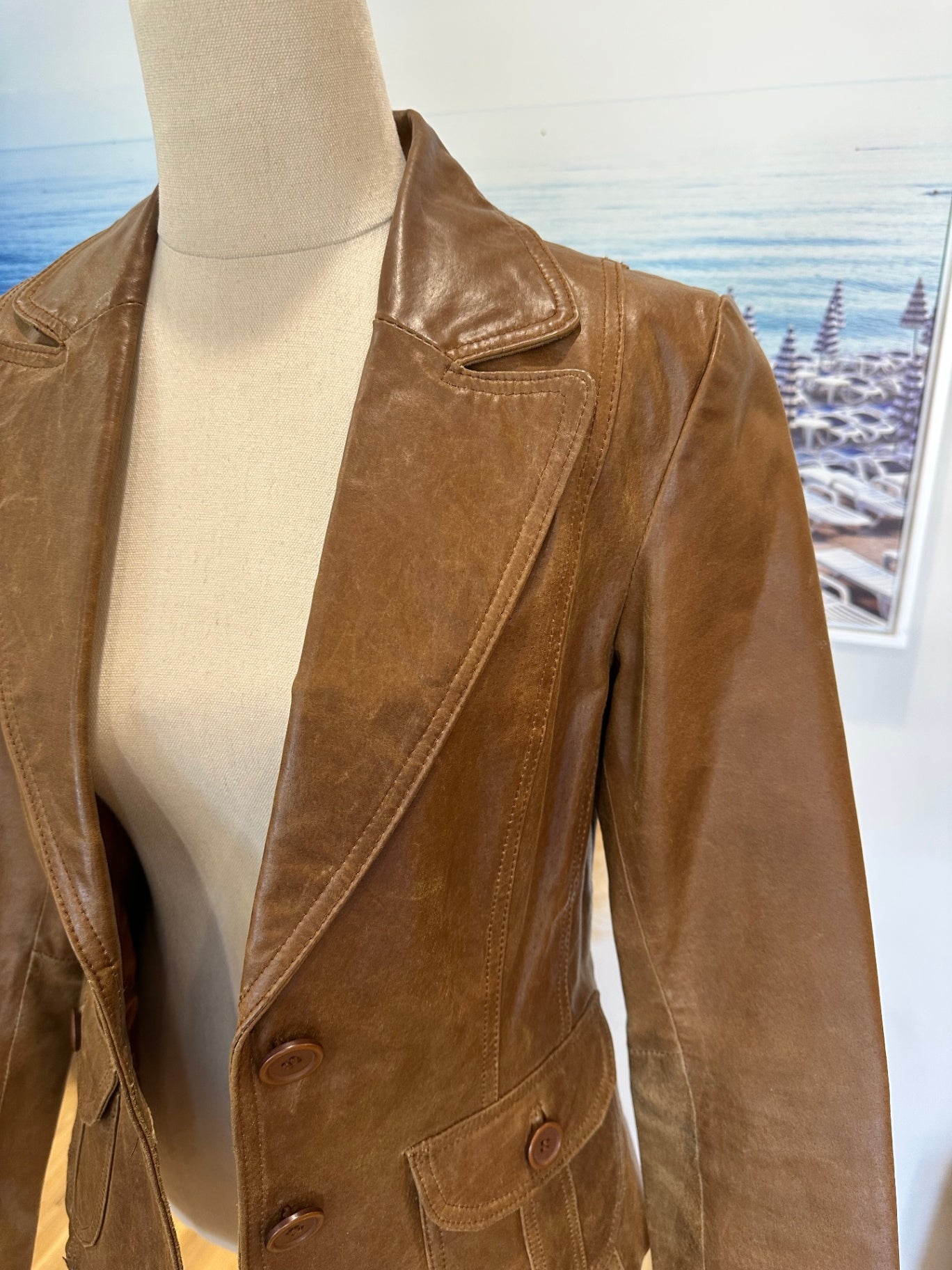 Leather Jacket - Size 10 - Tan Brown