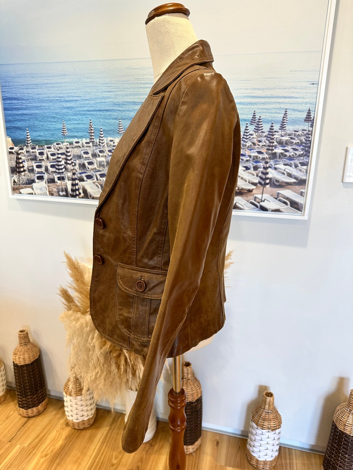 Leather Jacket - Size 10 - Tan Brown