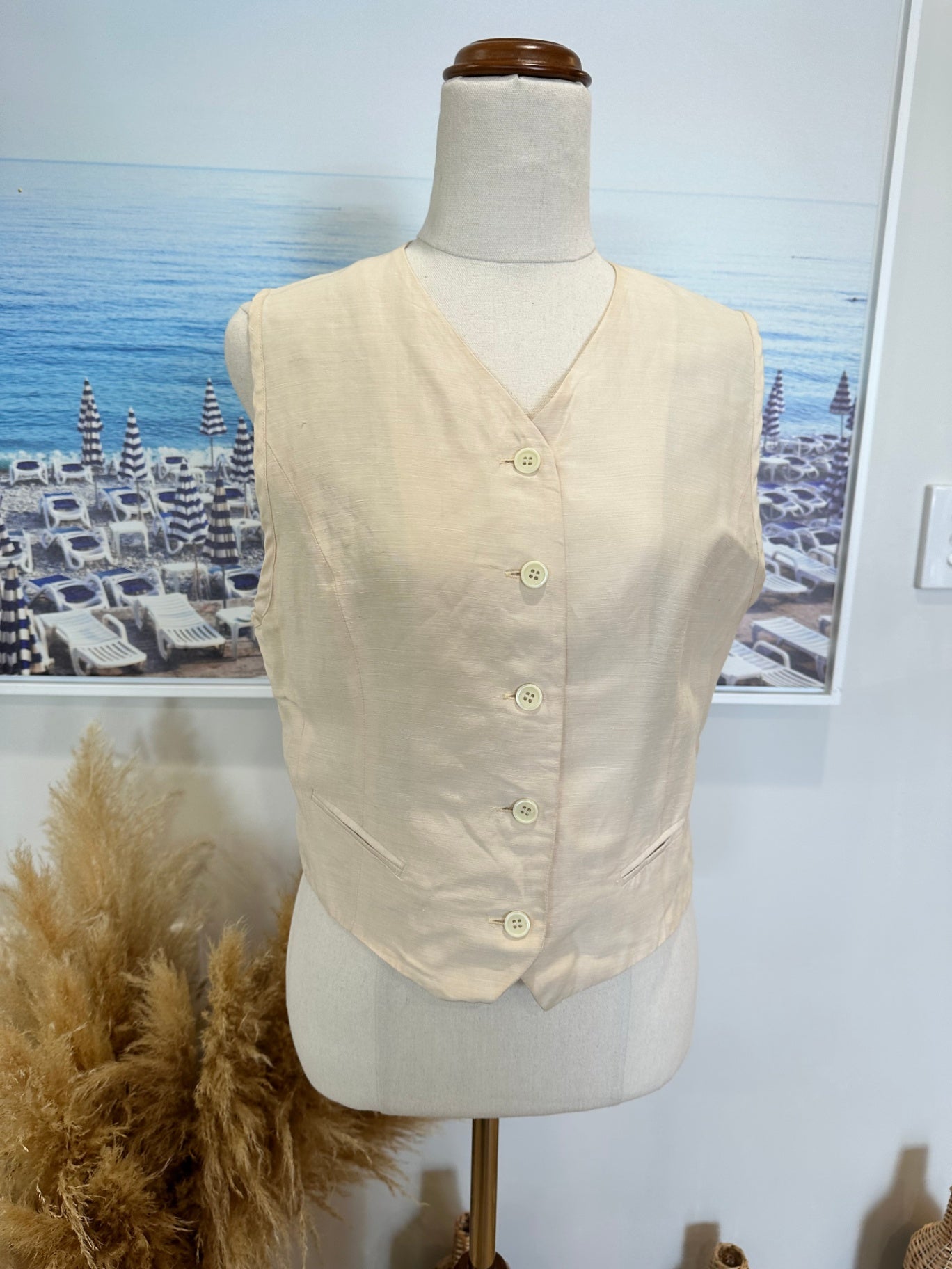 Country Road - Vintage 90's - Linen Blend Vest - Size 8 - Beige