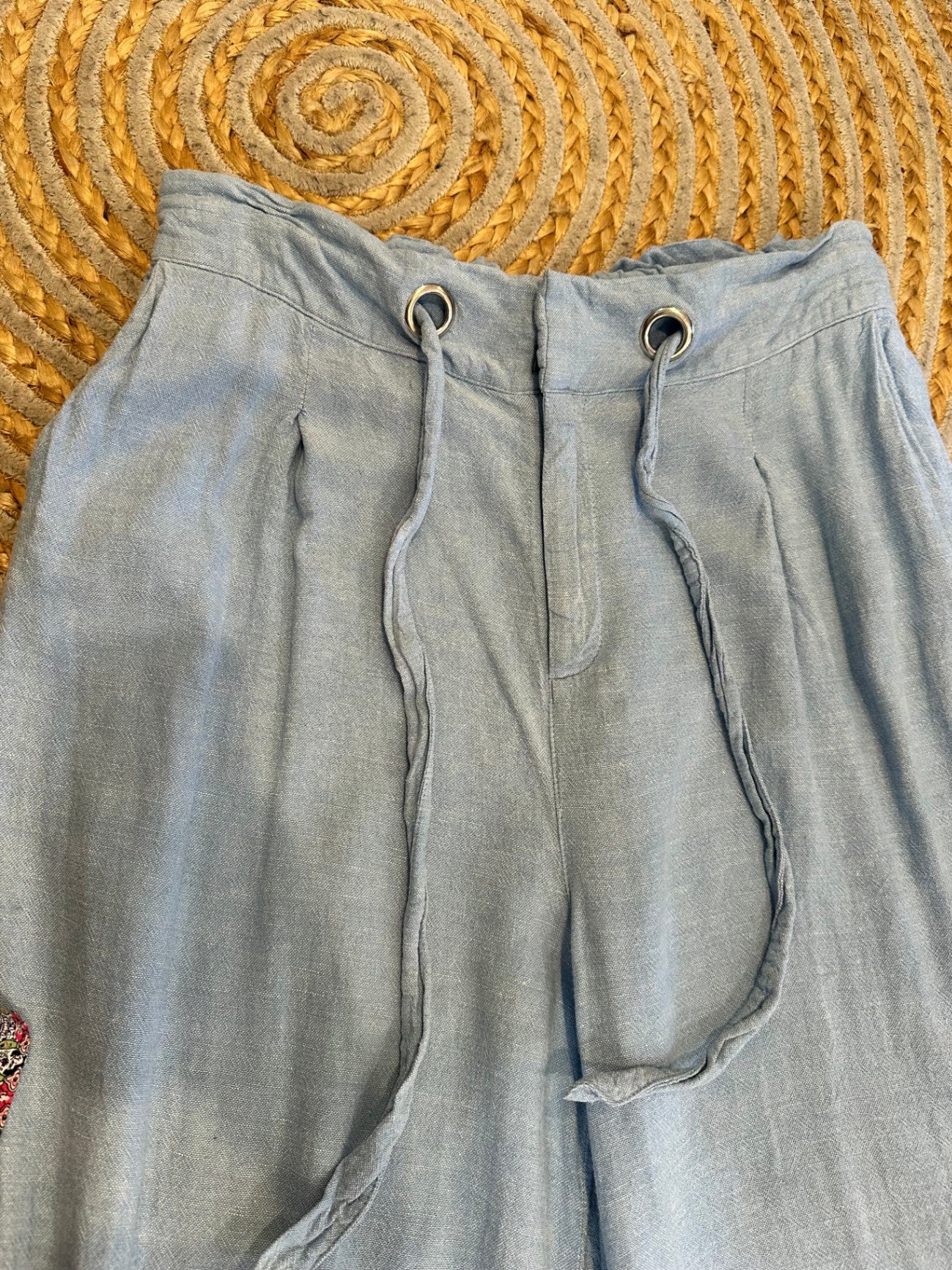 Betty Basics - Linen Blend Wide-Leg Pants - Size 12 - Light Blue
