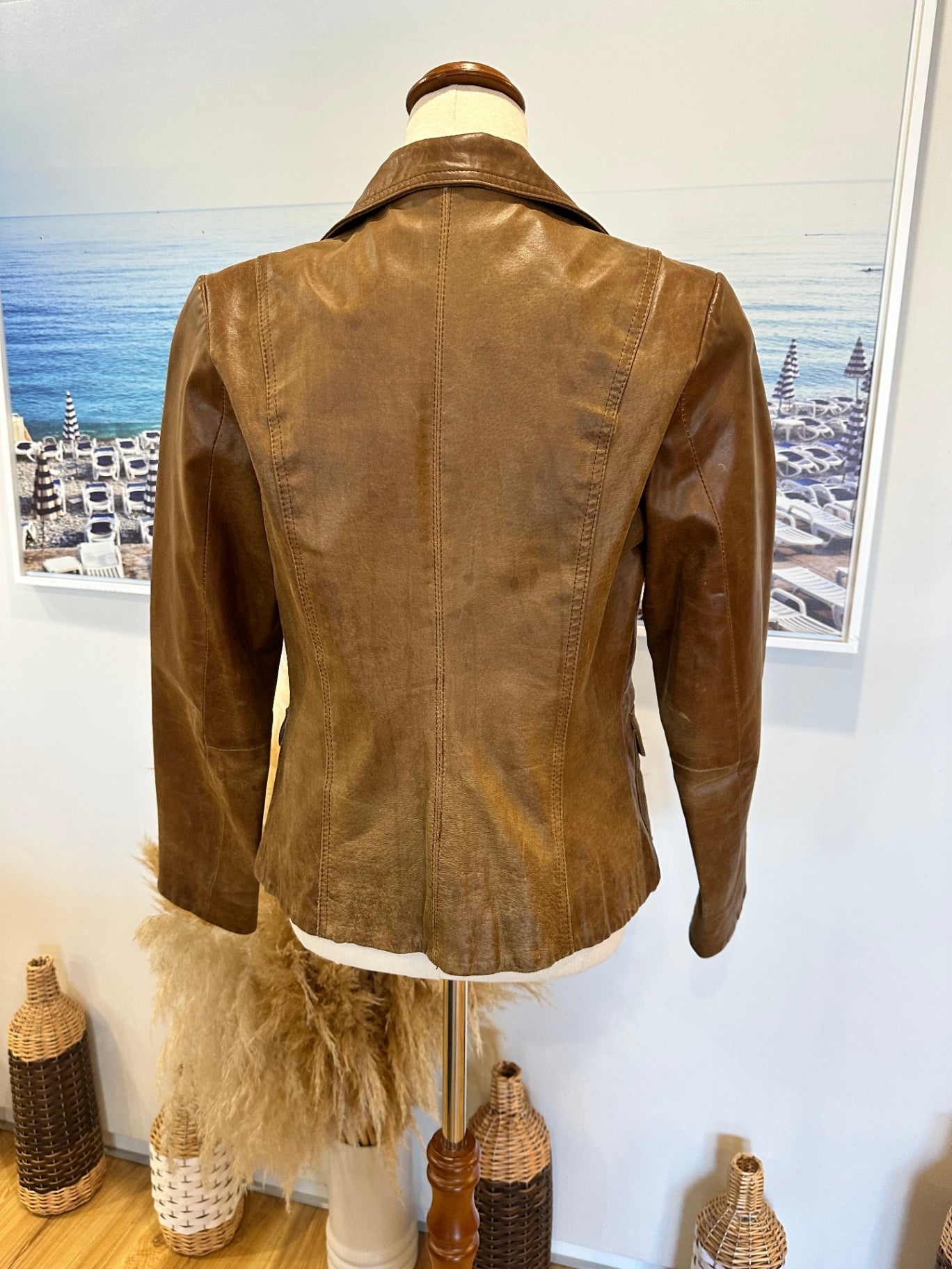 Leather Jacket - Size 10 - Tan Brown
