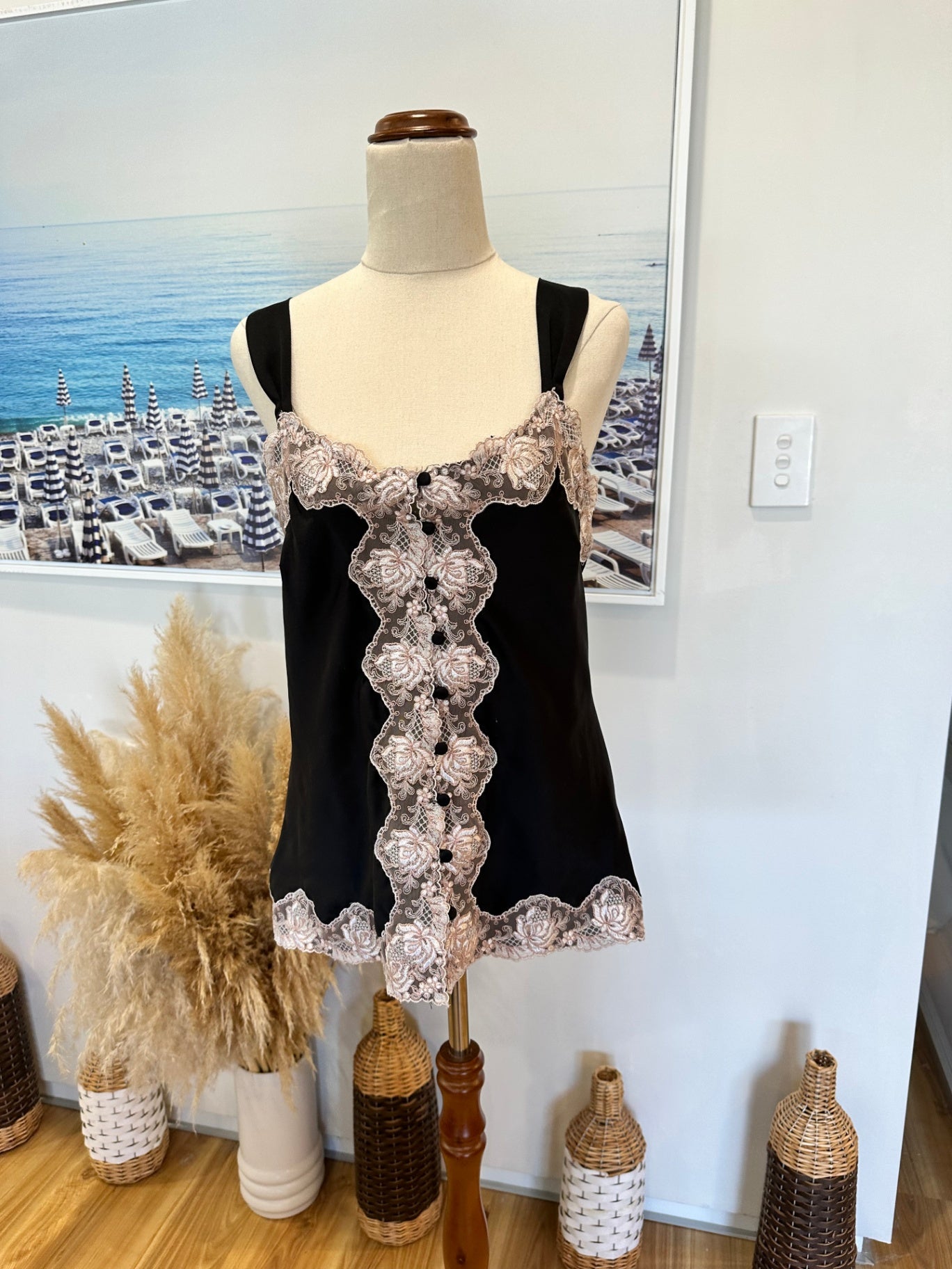 Lovable - Lace Camisole - Small / Medium - Black and beige