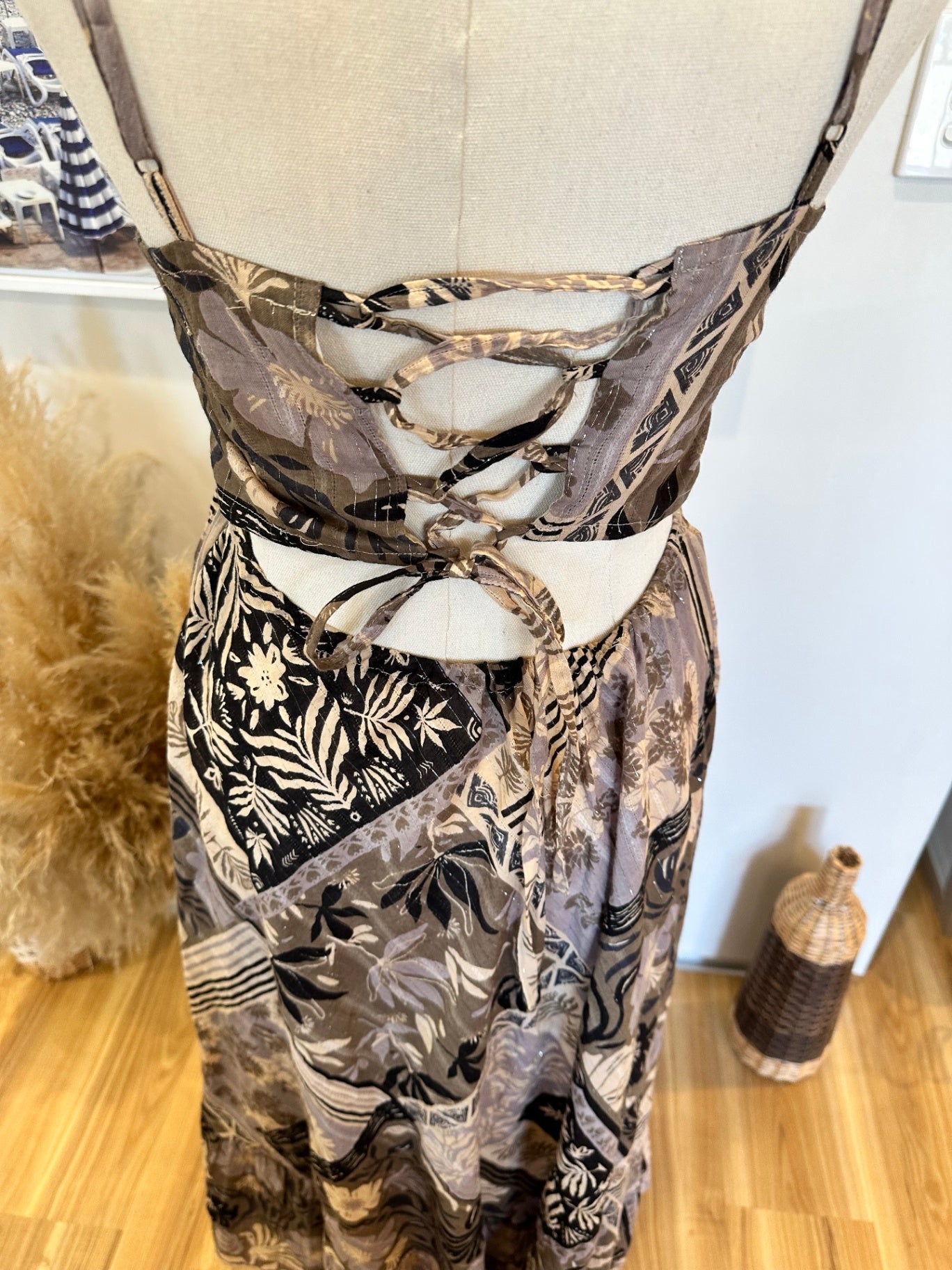 Lakhays - Maxi Dress - Small / Medium - Beige, black, taupe, and cream