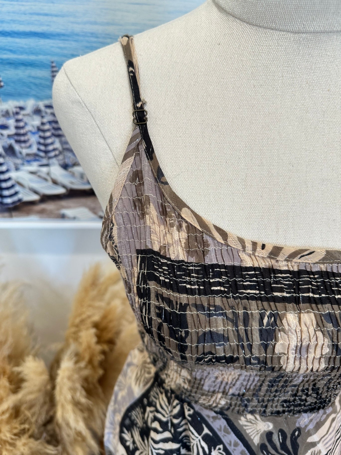 Lakhays - Maxi Dress - Small / Medium - Beige, black, taupe, and cream