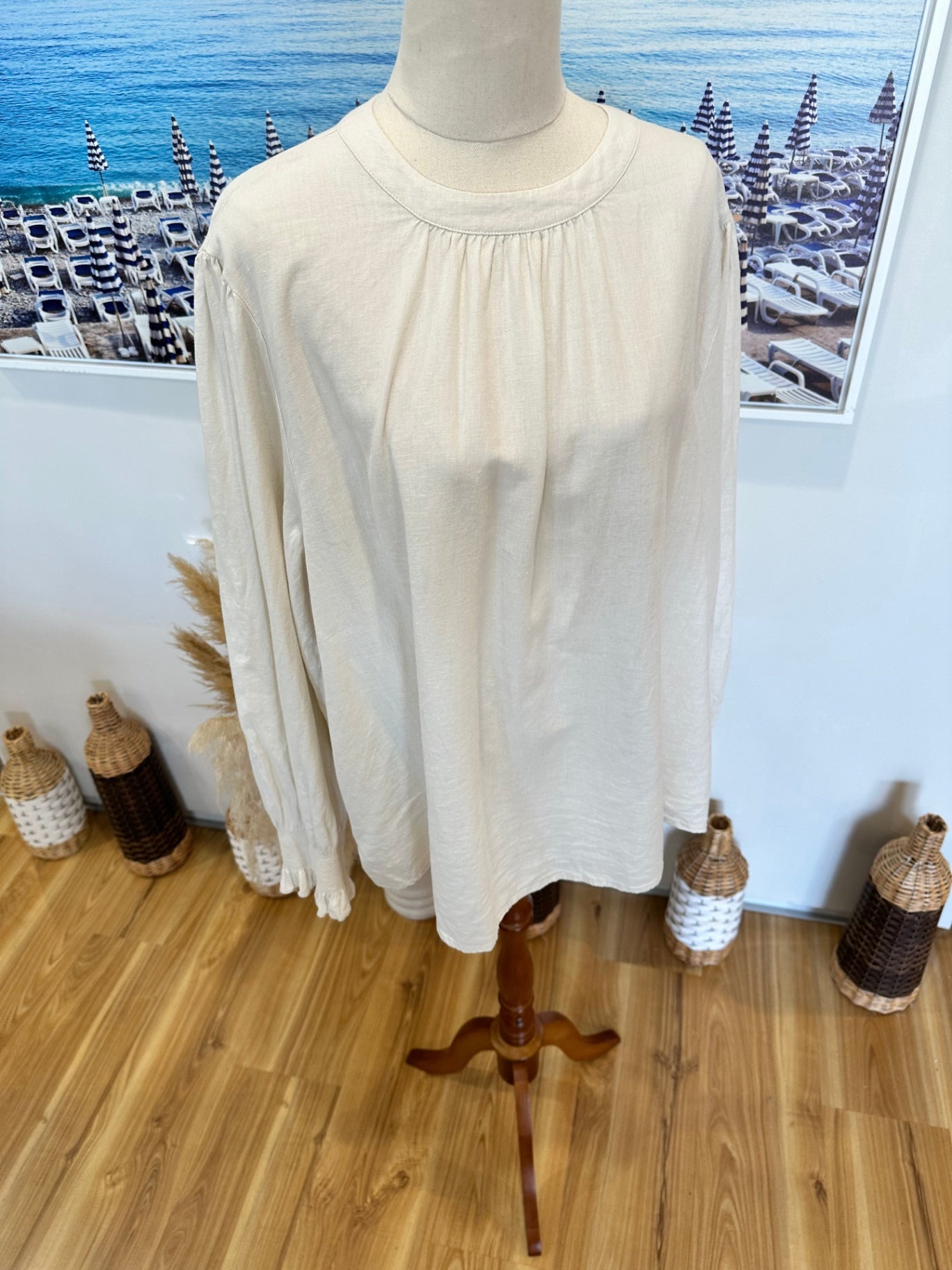 Whistle - Linen Blend Top - Size 18 - Beige