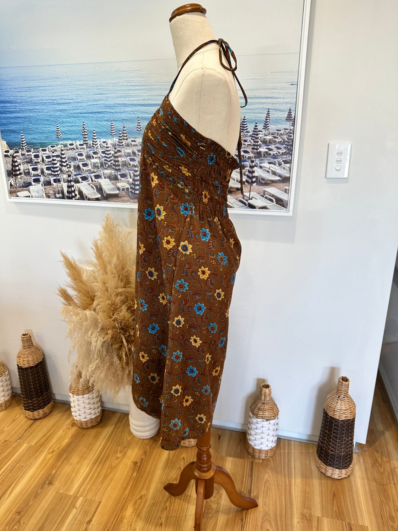 Karmasauticals - Bohemian Halterneck Dress - One Size - Brown with blue 