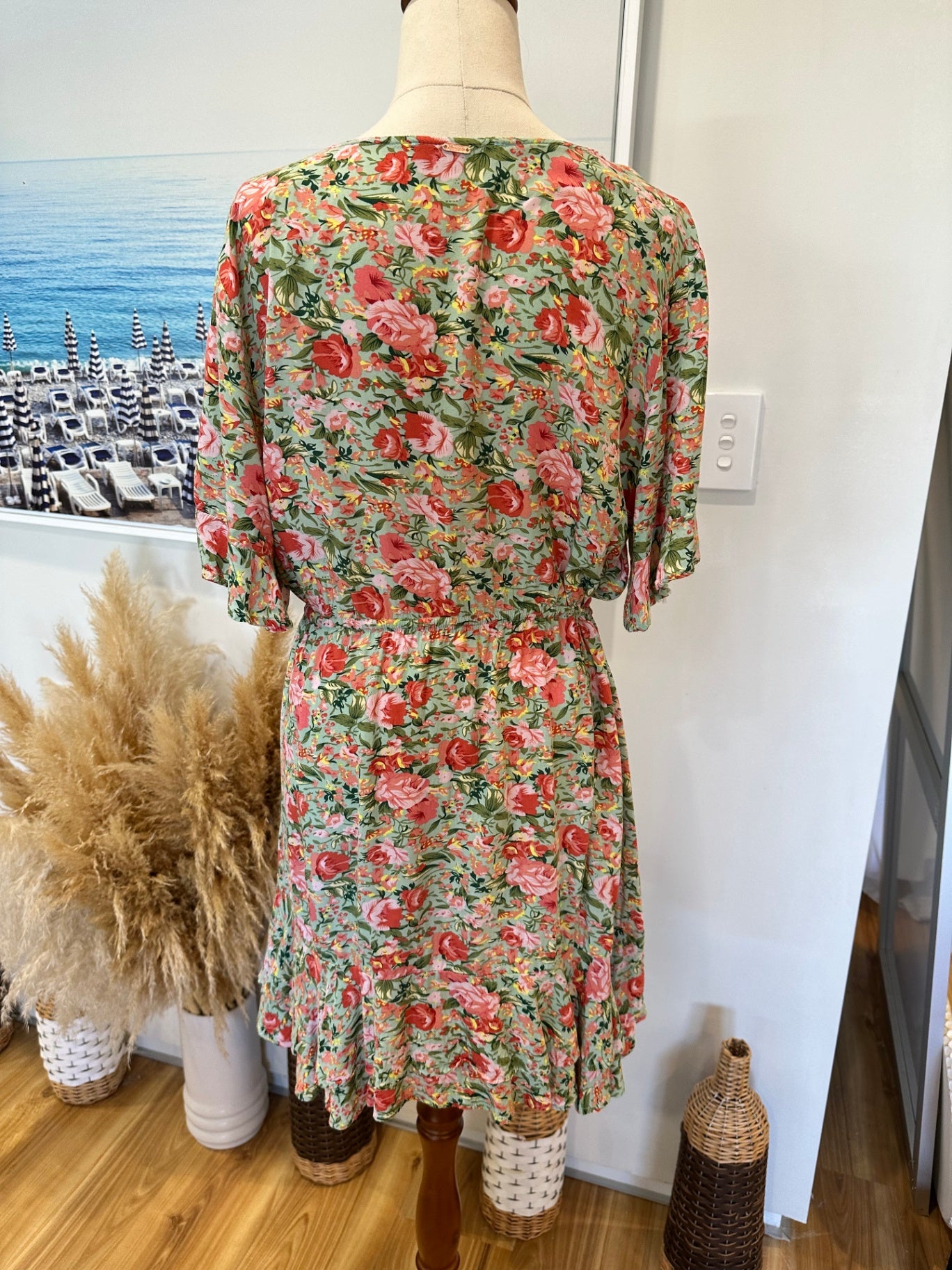 Zen Garden - Bohemian Dress - Large - Pink + Green