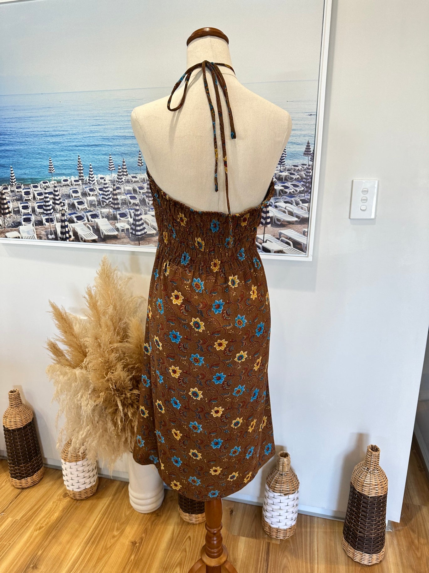 Karmasauticals - Bohemian Halterneck Dress - One Size - Brown with blue 