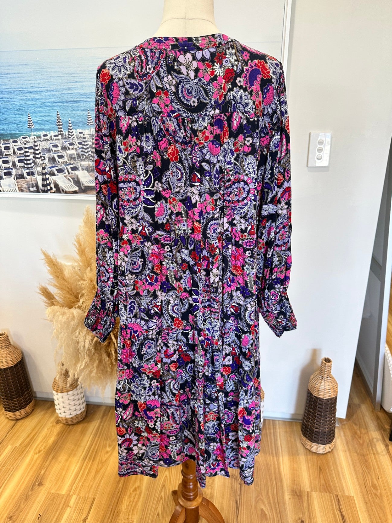 Virtuelle Bohemian Dress - Size 14 - Navy / Purple / Pink