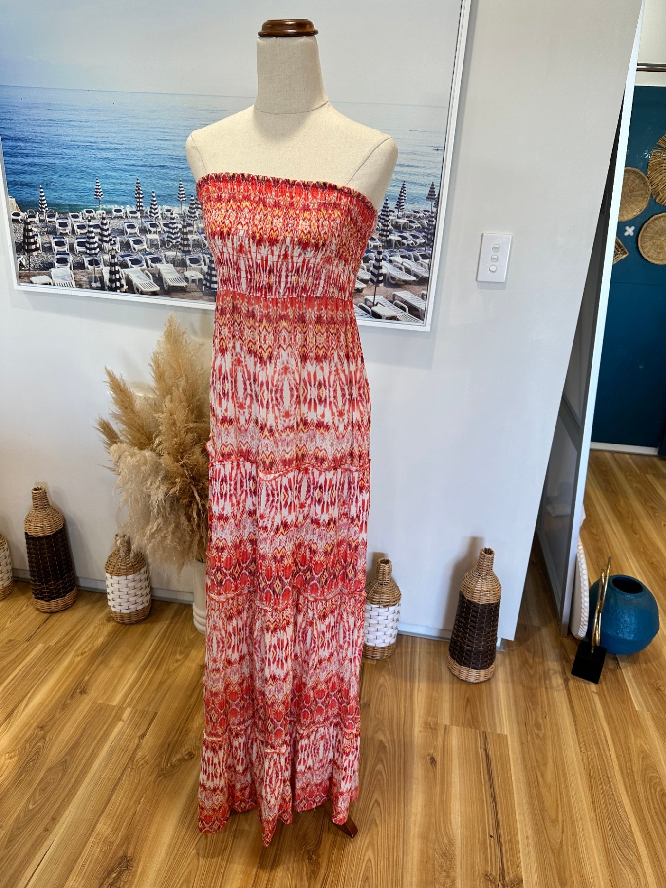 Jay Jays - Bohemian Strapless Maxi Dress - Medium - Red and white