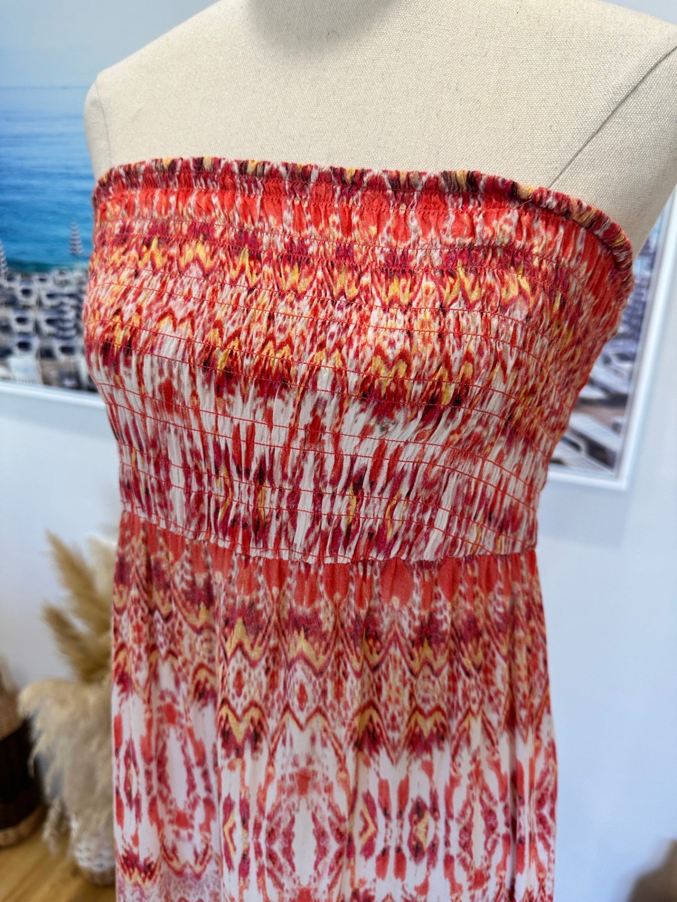 Jay Jays - Bohemian Strapless Maxi Dress - Medium - Red and white