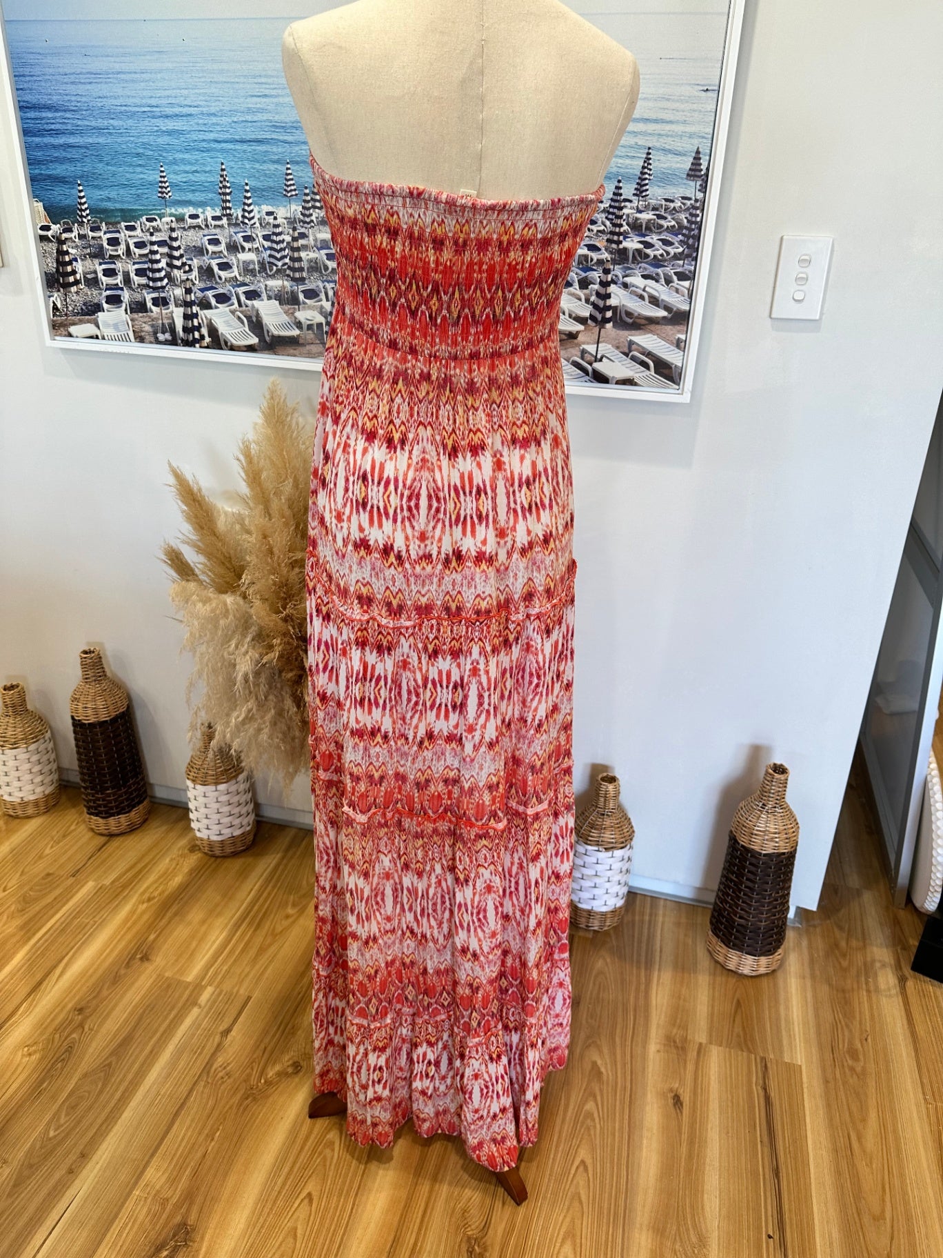 Jay Jays - Bohemian Strapless Maxi Dress - Medium - Red and white