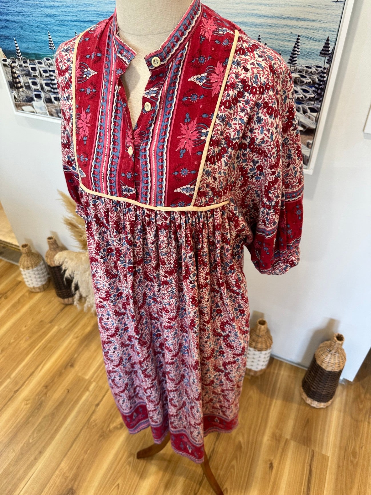 Bohemian Dress - 100% Cotton - Size 12 - Red and multicolour