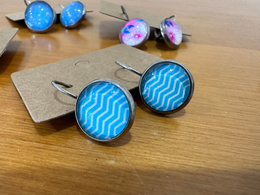 Set of x4 Round Earrings - Blue and Pink