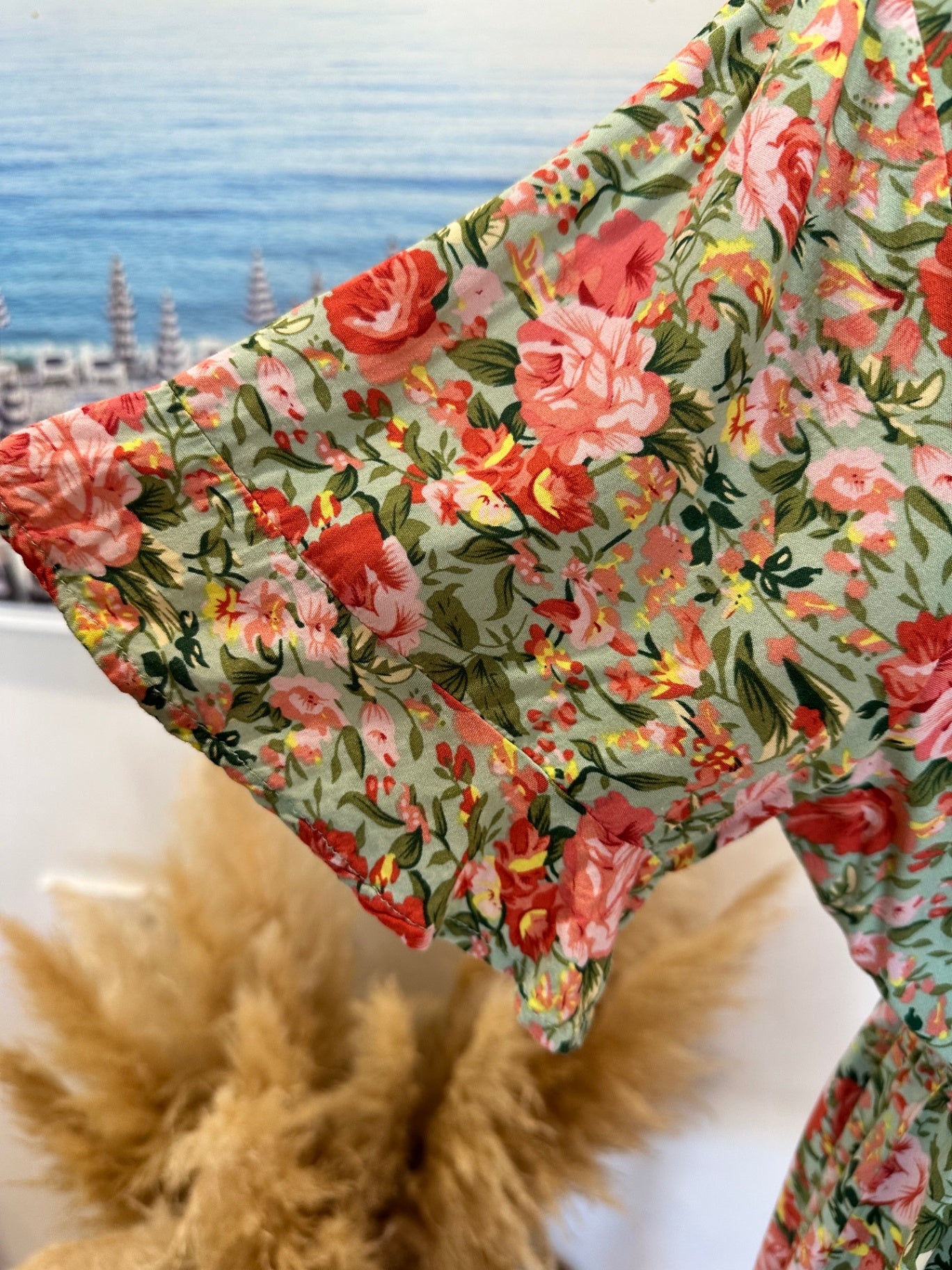 Zen Garden - Bohemian Dress - Large - Pink + Green