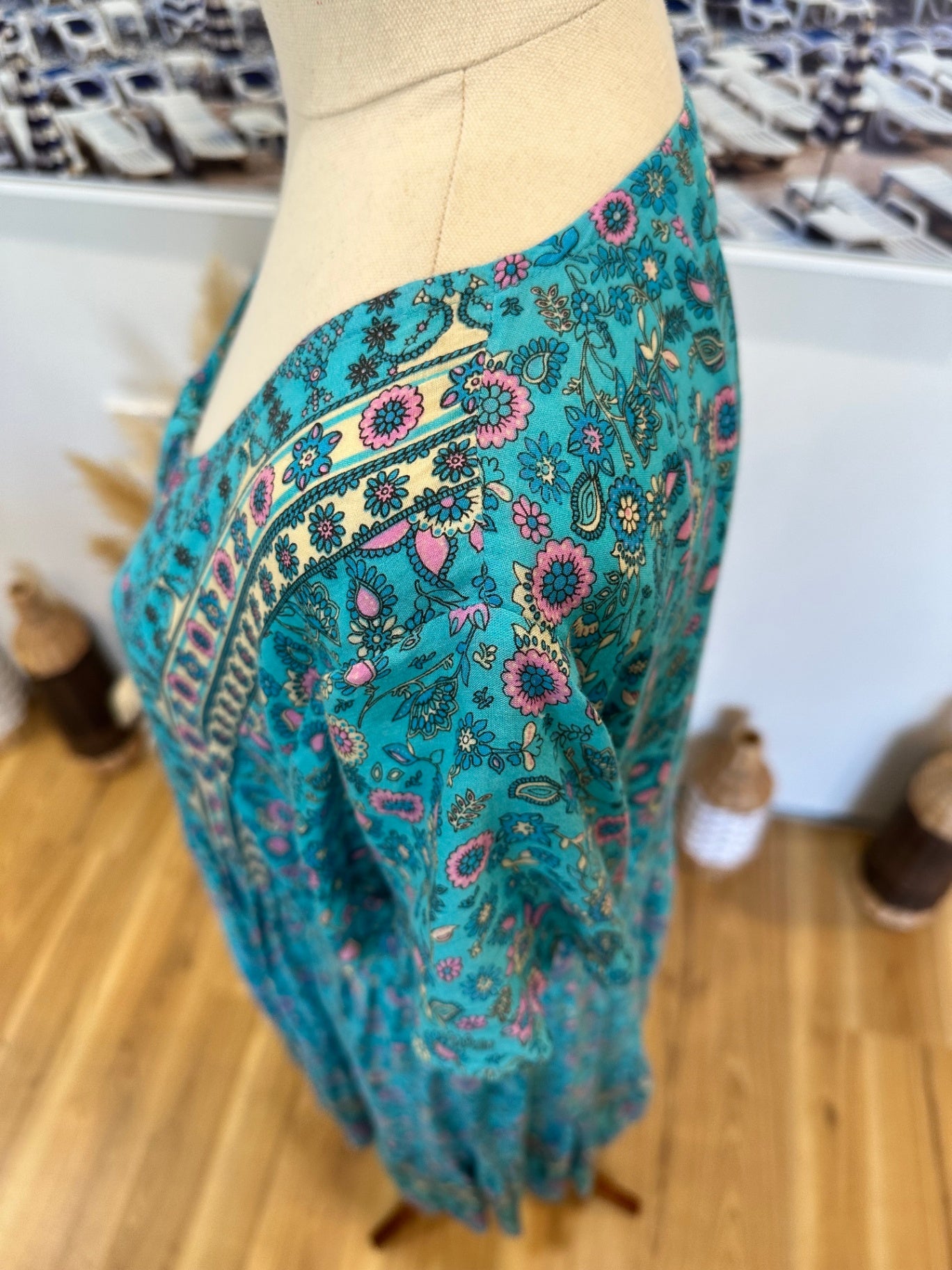 Vine Apparel - Bohemian Dress - Medium / Large - Blue with pink