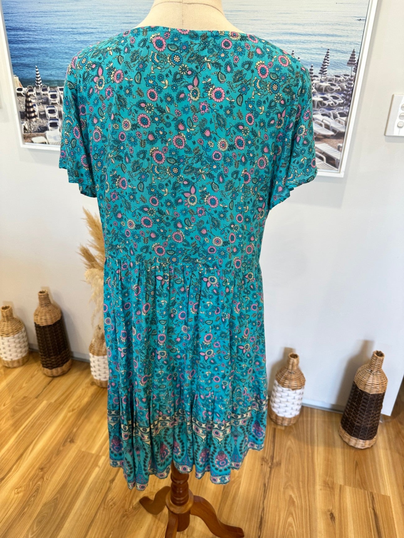 Vine Apparel - Bohemian Dress - Medium / Large - Blue with pink
