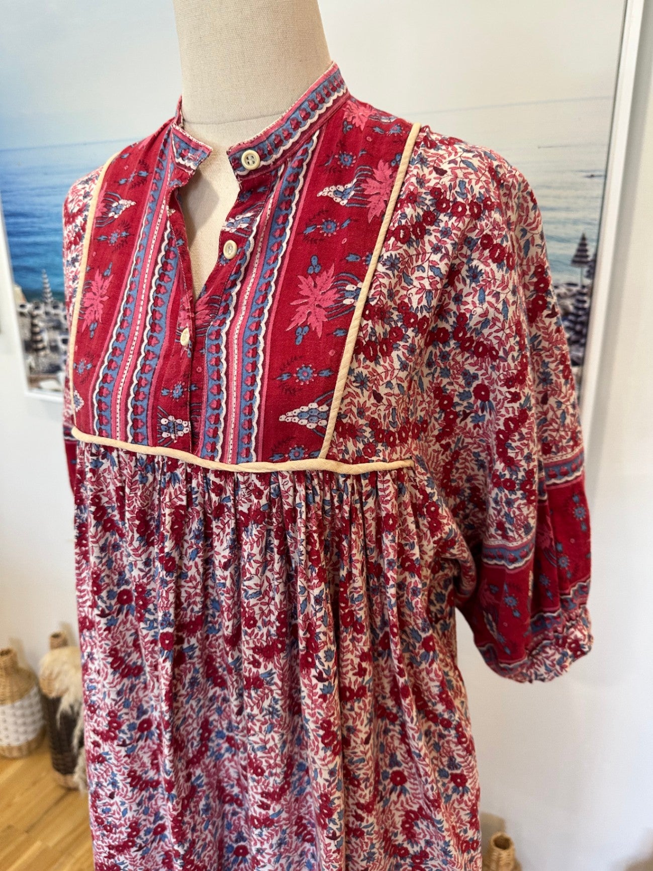 Bohemian Dress - 100% Cotton - Size 12 - Red and multicolour