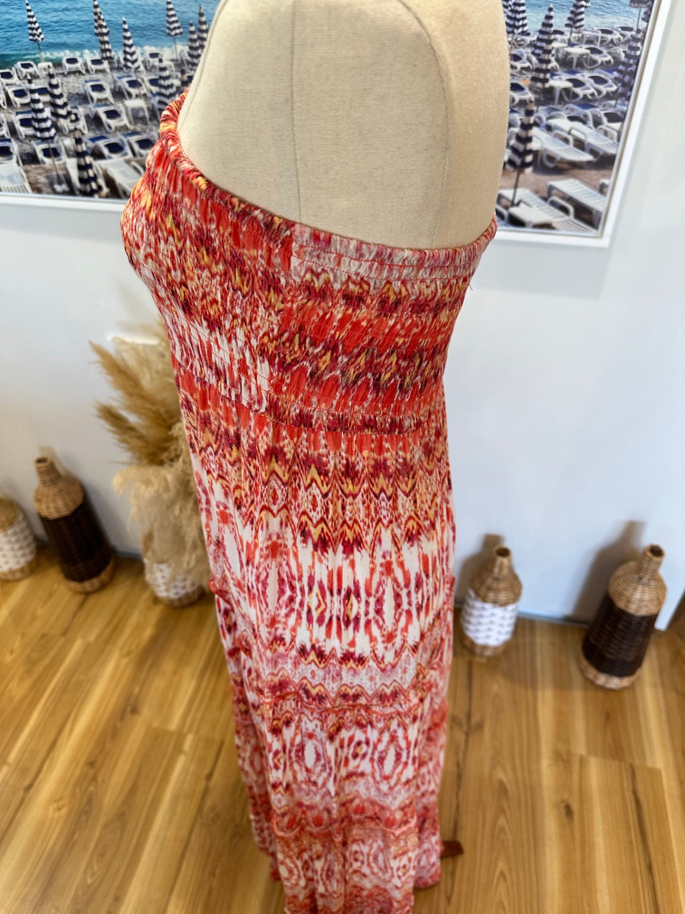 Jay Jays - Bohemian Strapless Maxi Dress - Medium - Red and white