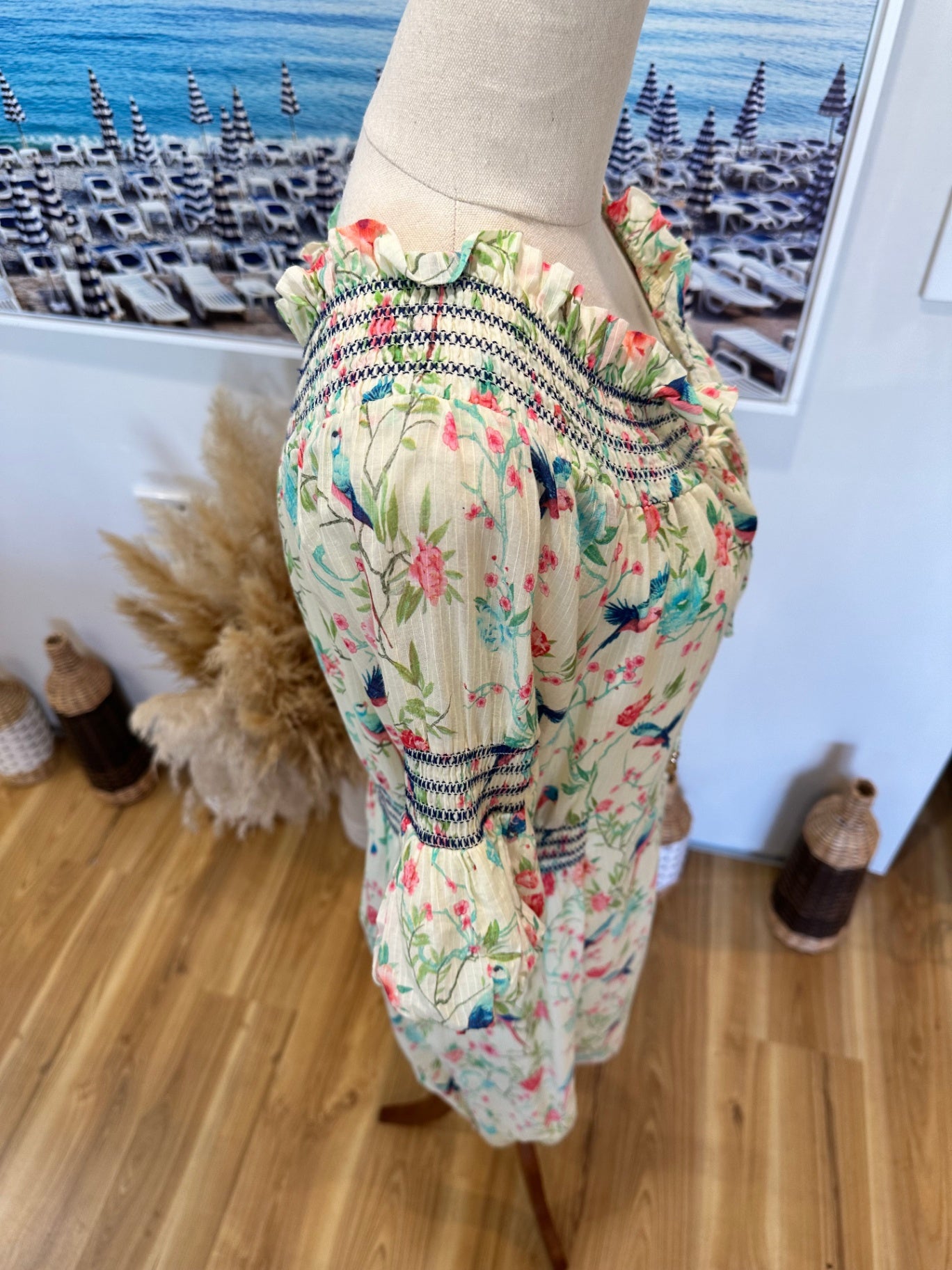 H&M Collab - Bohemian Dress - Size 8 - Lemon / Aqua / Pink 