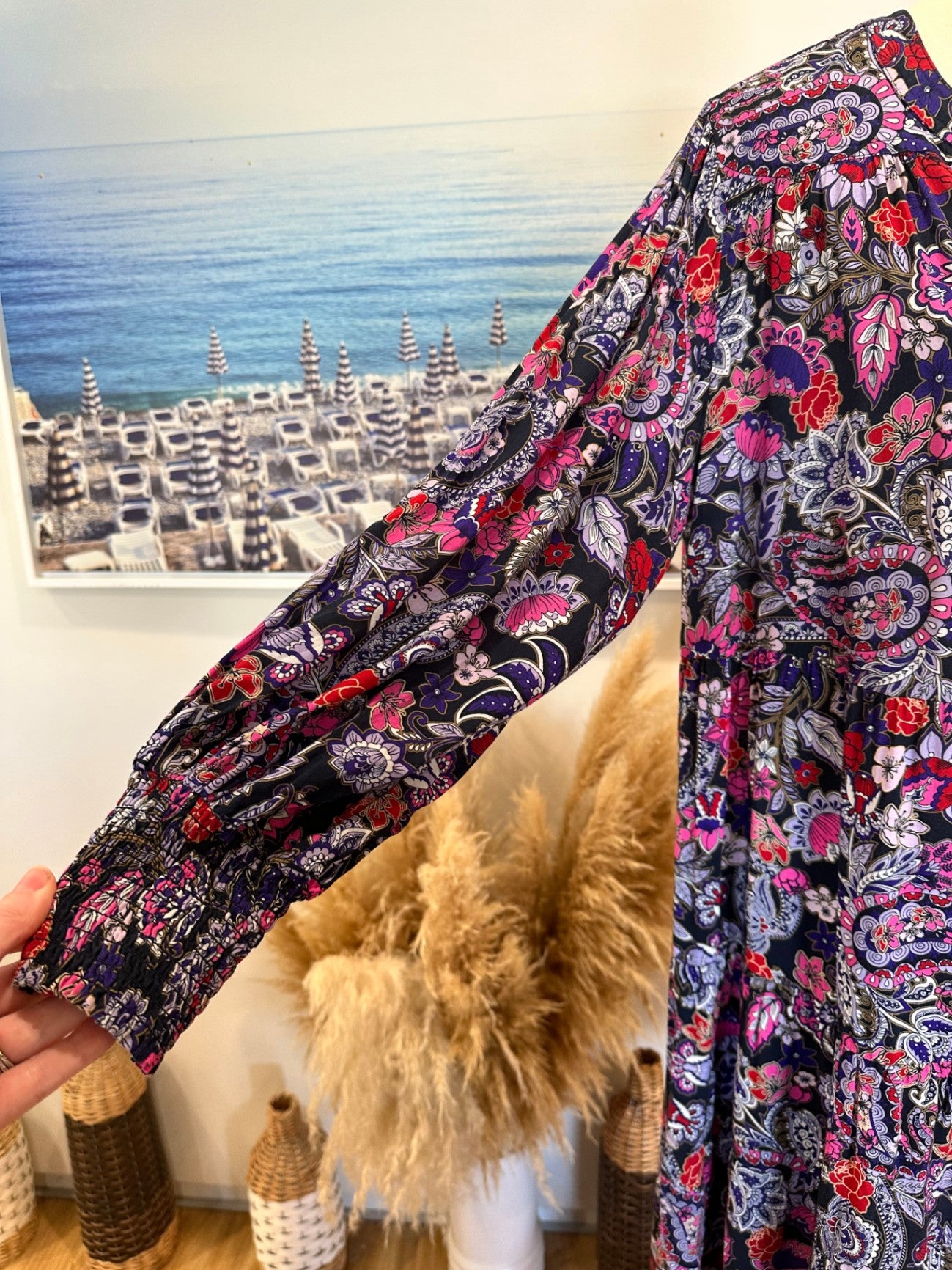 Virtuelle Bohemian Dress - Size 14 - Navy / Purple / Pink