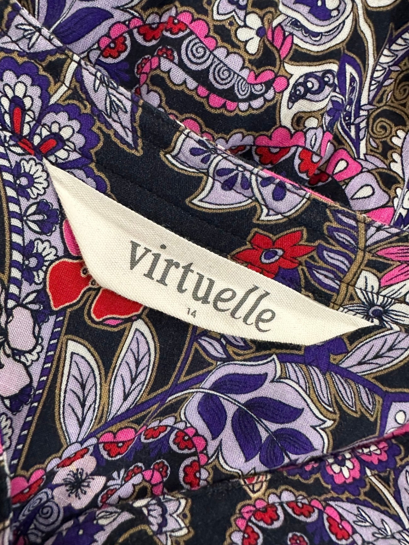 Virtuelle Bohemian Dress - Size 14 - Navy / Purple / Pink