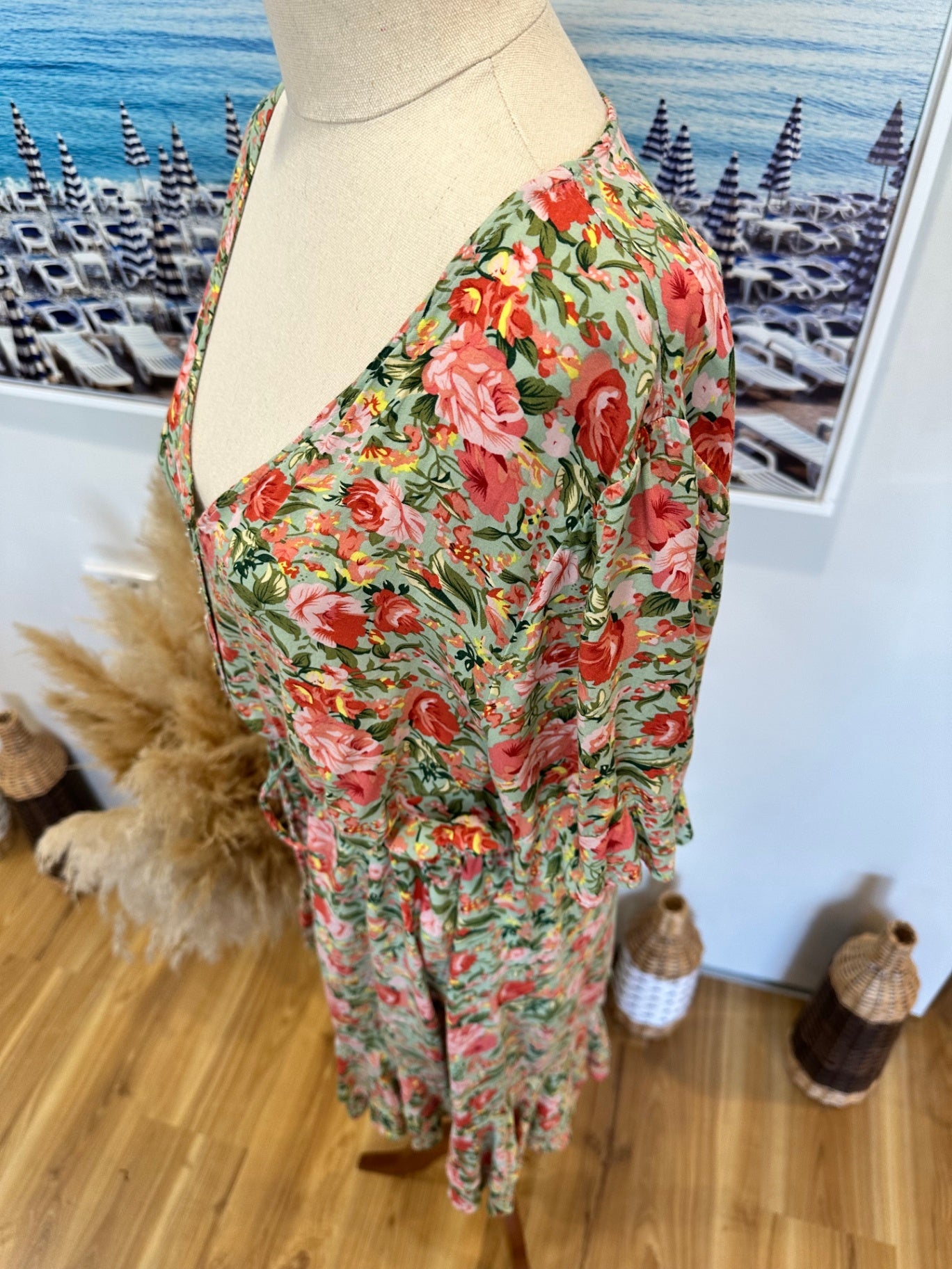 Zen Garden - Bohemian Dress - Large - Pink + Green